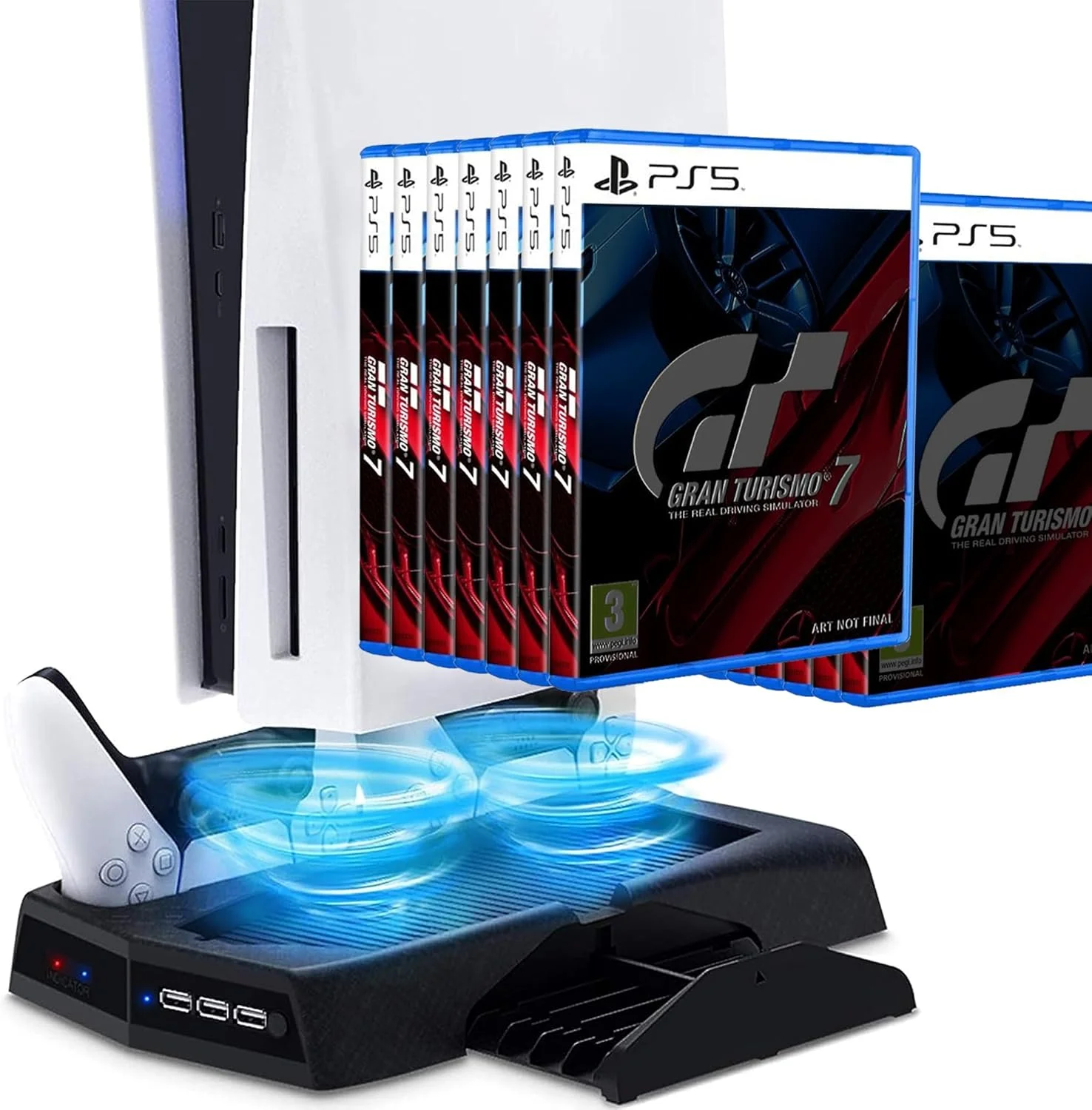 پایه خنک کننده PS5، ایستگاه خنک کننده کنسول Arespark Playstation 5، لوازم جانبی PS5 با ایستگاه شارژ دوگانه کنترلر PS5 و 14 اسلات بازی