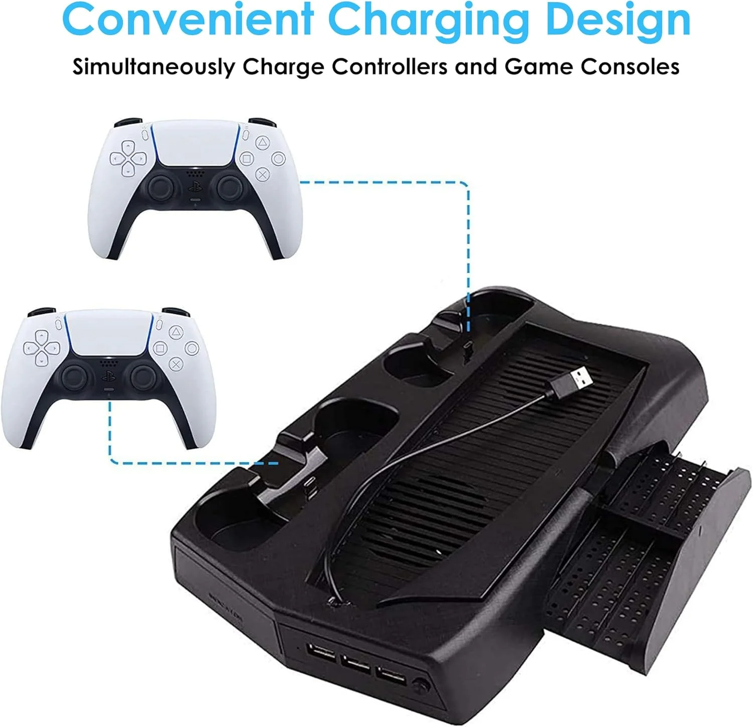 پایه خنک کننده PS5، ایستگاه خنک کننده کنسول Arespark Playstation 5، لوازم جانبی PS5 با ایستگاه شارژ دوگانه کنترلر PS5 و 14 اسلات بازی پایه خنک کننده PS5، ایستگاه خنک کننده کنسول Arespark Playstation 5، لوازم جانبی PS5 با ایستگاه شارژ دوگانه کنترلر PS5 و 14 اسلات بازی