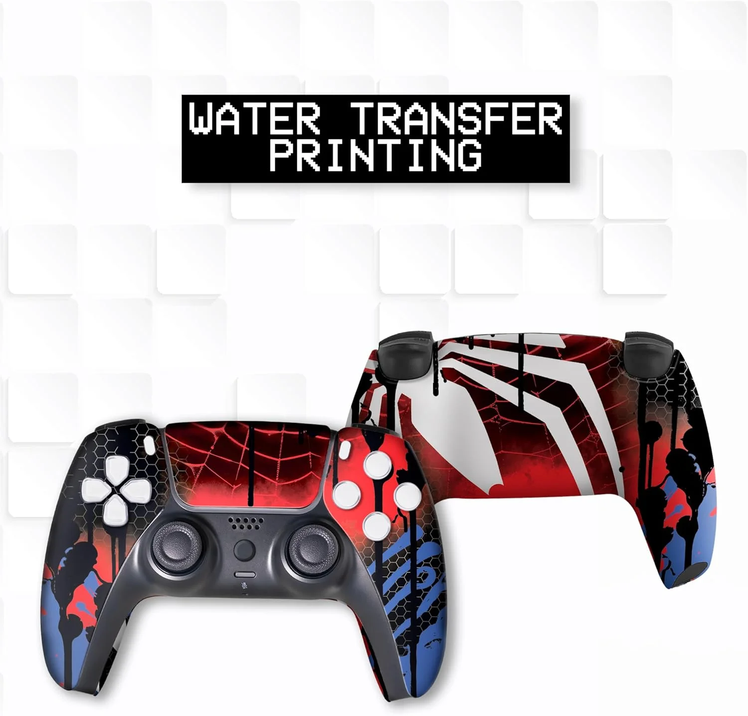 دسته بازی سفارشی PS-5 طرح Web Slinger بی سیم سازگار با کنسول پلی استیشن 5 توسط BCB Controllers | با افتخار سفارشی سازی شده در ایالات متحده آمریکا با چاپ دائمی HYDRO-DIP (نه فقط یک برچسب)