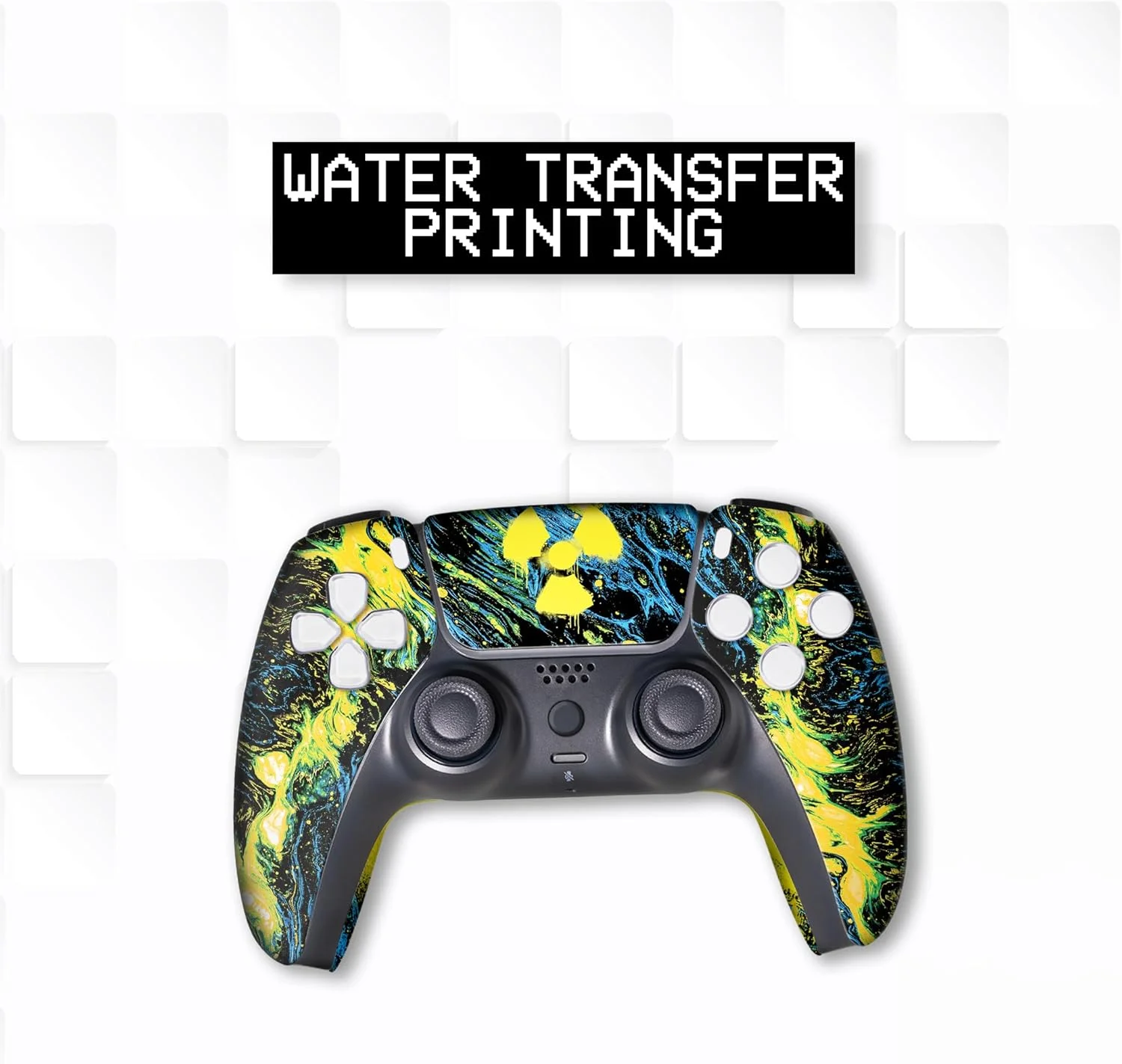 جعبه نوازش کودک کنترلر سفارشی رادیواکتیو PS-5 بی سیم سازگار با کنسول پلی استیشن 5 توسط کنترلرهای BCB | با افتخار سفارشی سازی شده در ایالات متحده آمریکا با چاپ دائمی HYDRO-DIP (نه فقط یک پوسته)