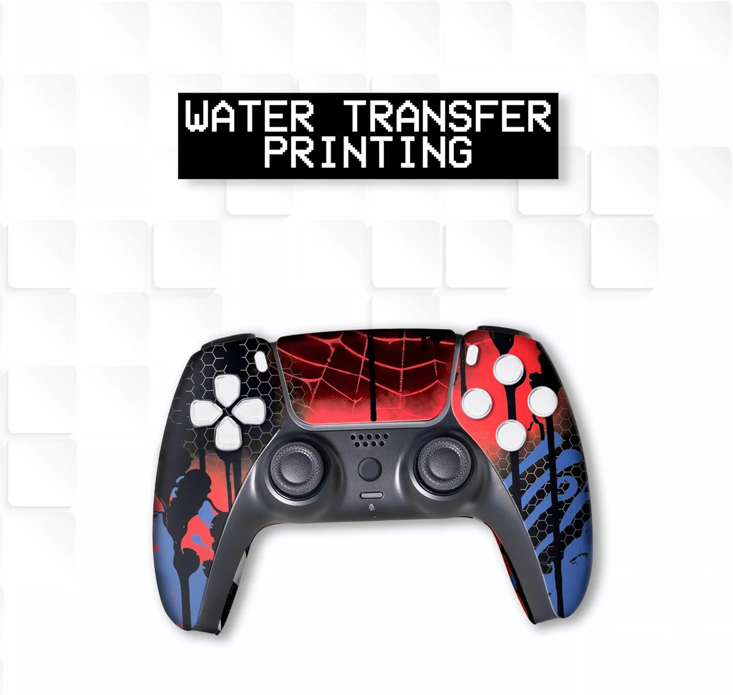 دسته بازی سفارشی Web Slinger PS-5، بی‌سیم، سازگار با کنسول پلی‌استیشن 5 توسط BCB Controllers | با افتخار سفارشی‌سازی شده در ایالات متحده آمریکا با چاپ دائمی HYDRODIP (نه فقط یک برچسب)(MODDED)