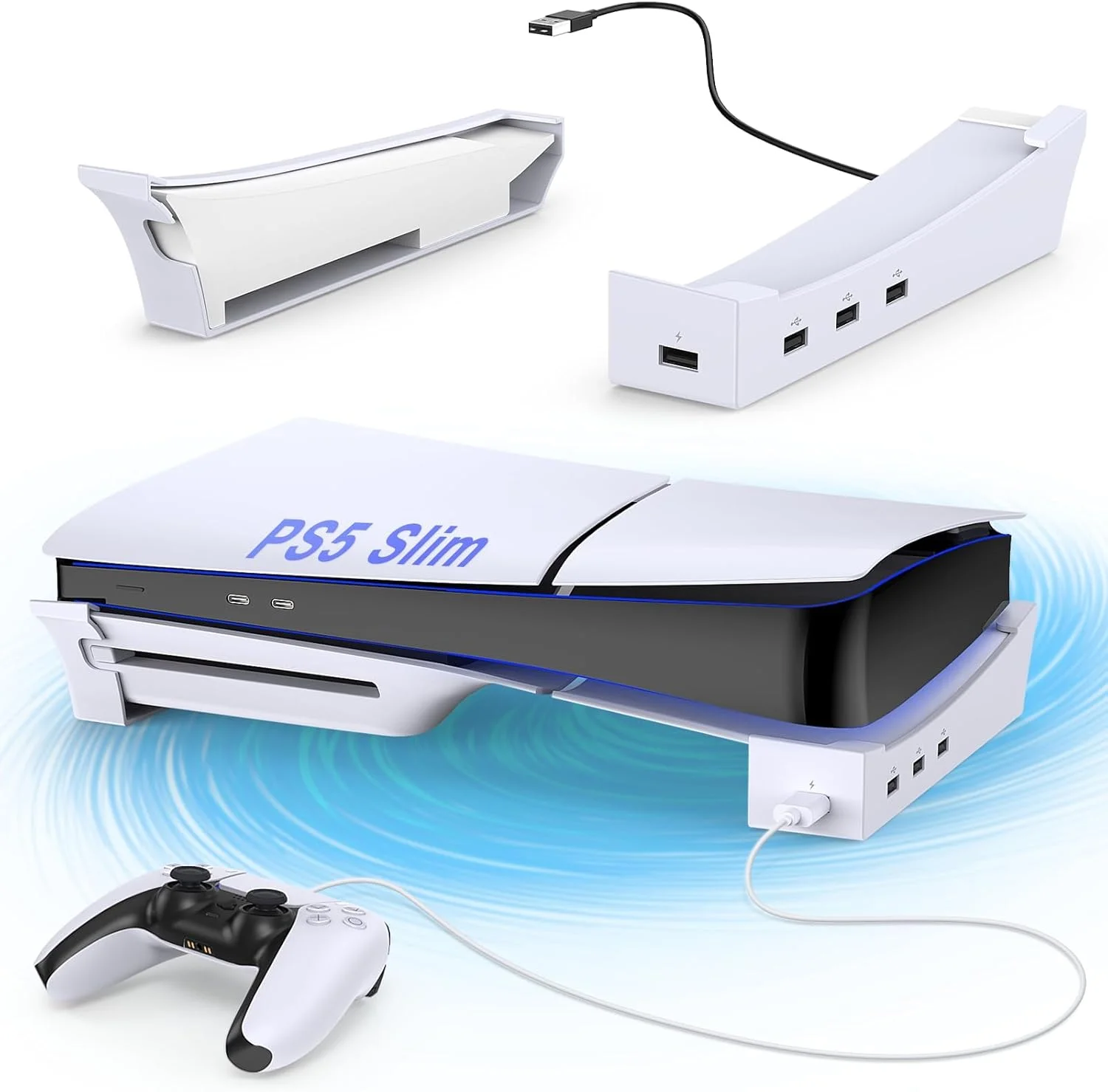 پایه تزویق برای PS5 Slim با هاب USB چهار پورت، پایه‌های خنک کننده، نگهدارنده براکت قرارگیری افقی، لوازم جانبی پایه تخت کنسول