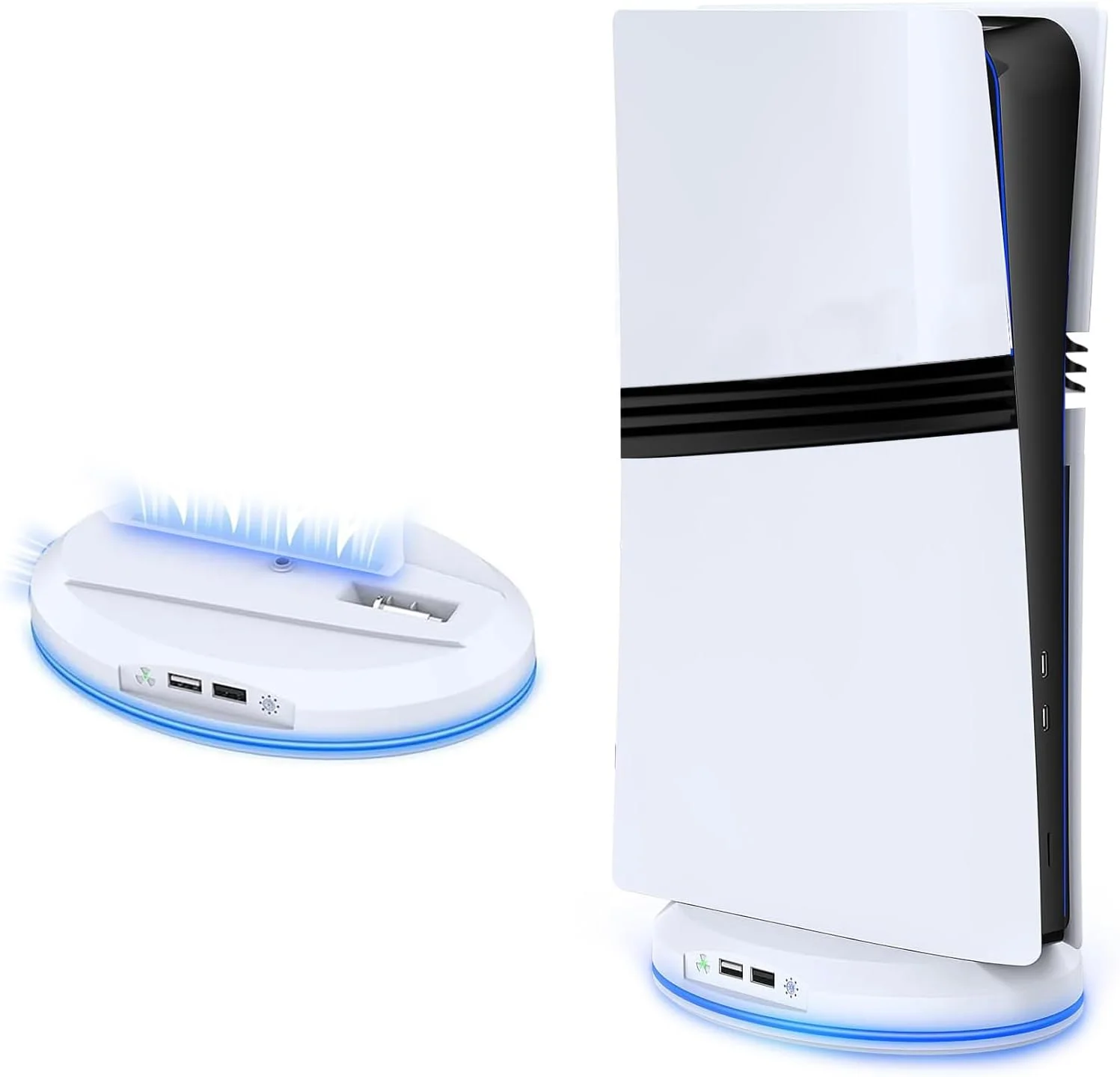 پایه عمودی PS5 Slim، [جدید، فن خنک کننده داخلی] پایه اختصاصی PS5 جدید Tomistan، خنک کننده کارآمد، حالت های نورپردازی RGB، 2 پورت USB، نصب آسان، پایداری بالا، دیسک حرارتی بهبود یافته، PS5