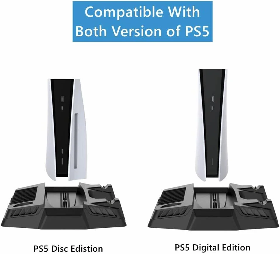 پایه PS5 اوبانگ با فن خنک کننده و ایستگاه شارژ دوگانه کنترلر برای کنسول Playstation 5 PS5، فن خنک کننده PS5 ارتقا یافته با ایستگاه داک شارژ و 12 اسلات بازی - شامل کابل 2 در 1 پایه PS5 اوبانگ با فن خنک کننده و ایستگاه شارژ دوگانه کنترلر برای کنسول Playstation 5 PS5، فن خنک کننده PS5 ارتقا یافته با ایستگاه داک شارژ و 12 اسلات بازی - شامل کابل 2 در 1