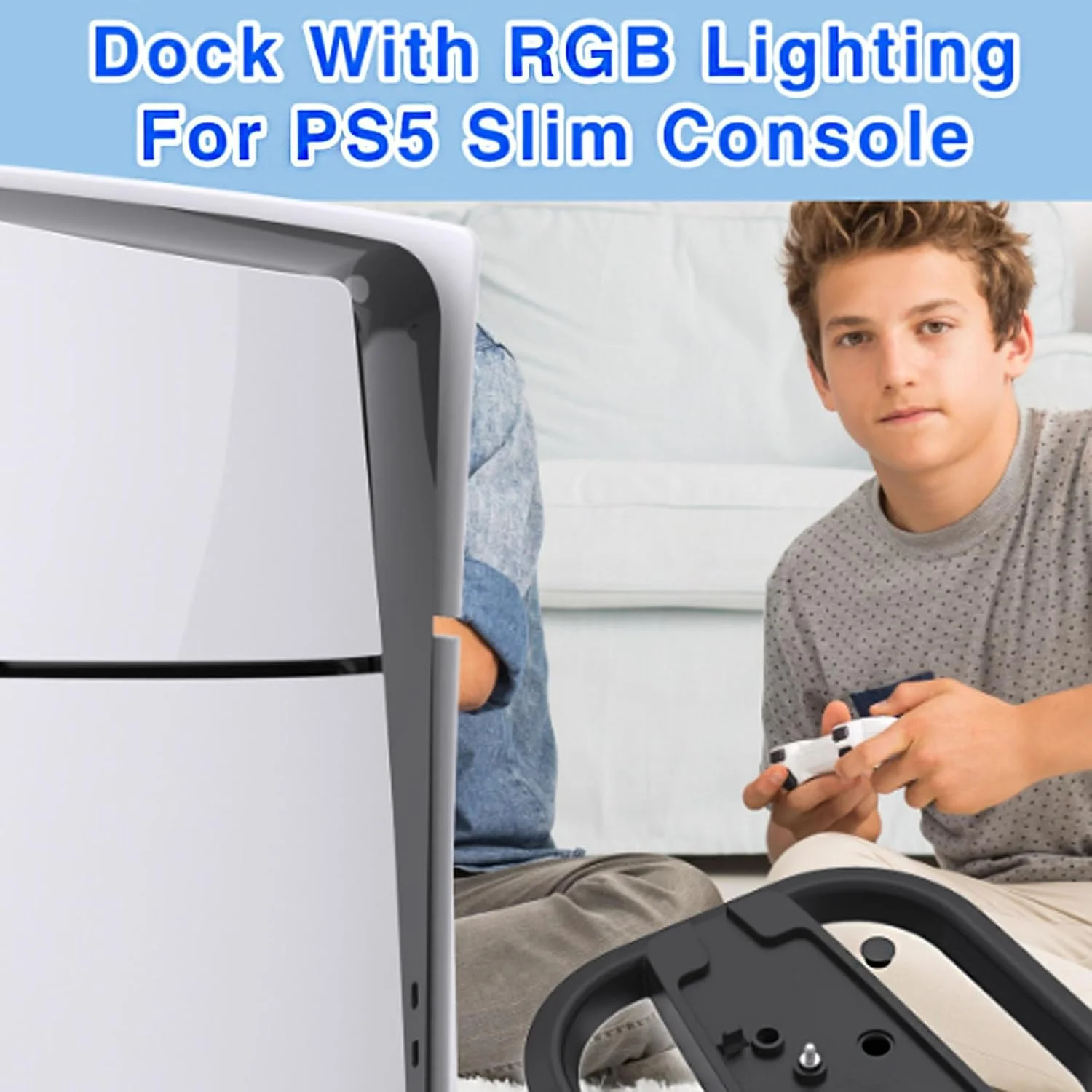 پایه عمودی Tazweeq برای کنسول PS5، پایه افقی با 7 چراغ RGB برای مدل های دیجیتال/دیسک و اسلیم، مشکی پایه عمودی Tazweeq برای کنسول PS5، پایه افقی با 7 چراغ RGB برای مدل های دیجیتال/دیسک و اسلیم، مشکی
