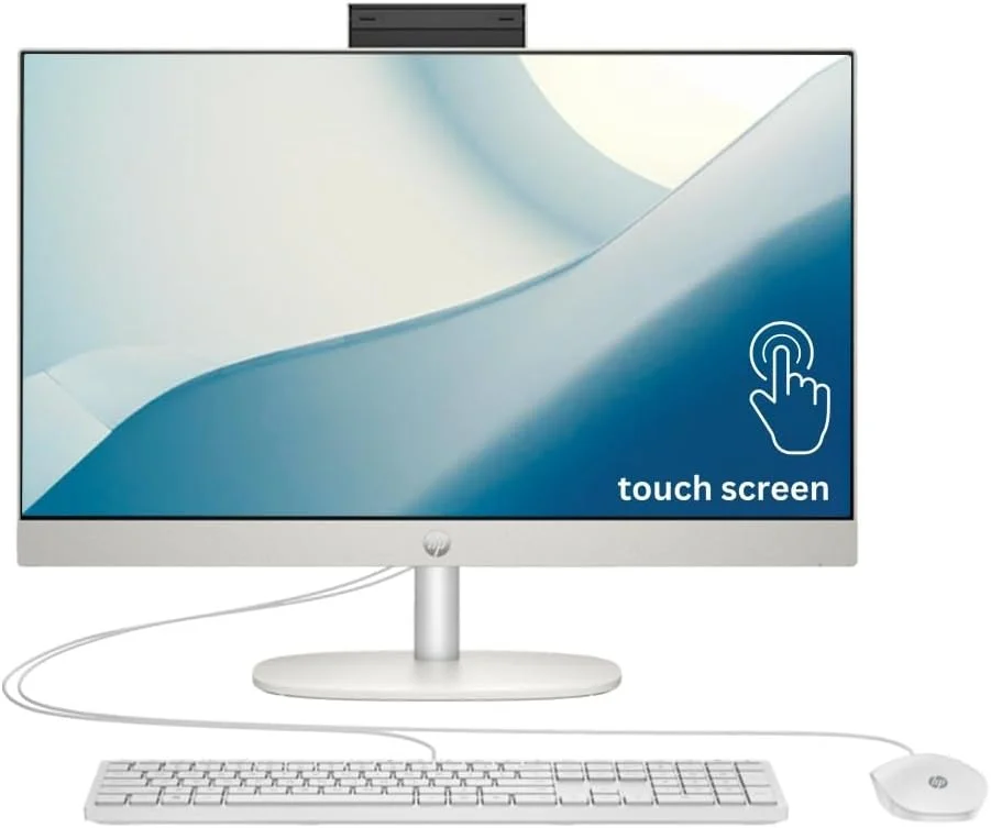 جدیدترین کامپیوتر رومیزی لمسی 24 اینچی آل این وان HP مدل 2024، پردازنده نسل سیزدهم Intel Core i7-1355U | رم 16 گیگابایتی DDR4 | حافظه اس اس دی 512 گیگابایتی NVMe | صفحه نمایش 23.8 اینچی FHD | ویندوز 11 (سفید صدفی)