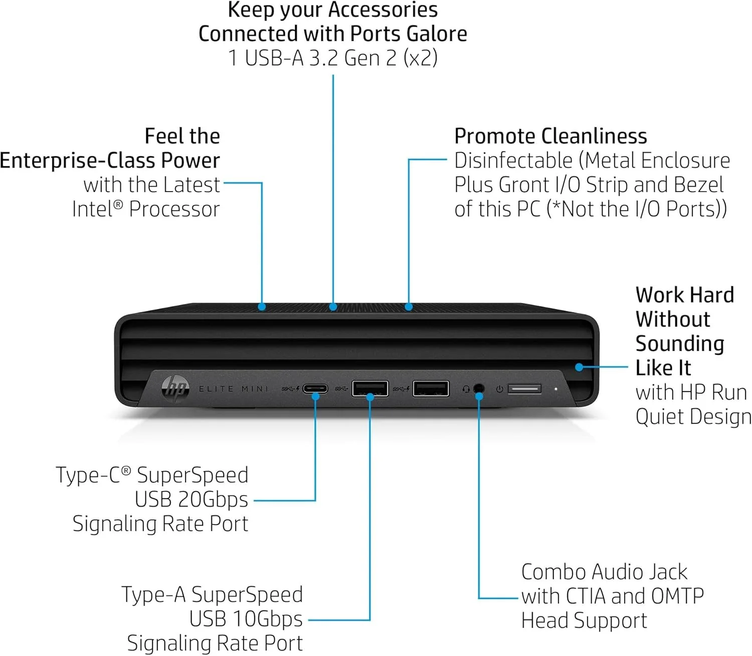 کامپیوتر رومیزی تجاری HP Elite Mini 800 G9 MFF، پردازنده نسل چهاردهم اینتل 24 هسته ای i9-14900 تا 5.8 گیگاهرتز، 64 گیگابایت رم DDR5، 1 ترابایت PCIe SSD، وای فای 6، RJ-45، DisplayPort، Type-C، HDMI، ویندوز 11 پرو، Vent-Hear کامپیوتر رومیزی تجاری HP Elite Mini 800 G9 MFF، پردازنده نسل چهاردهم اینتل 24 هسته ای i9-14900 تا 5.8 گیگاهرتز، 64 گیگابایت رم DDR5، 1 ترابایت PCIe SSD، وای فای 6، RJ-45، DisplayPort، Type-C، HDMI، ویندوز 11 پرو، Vent-Hear