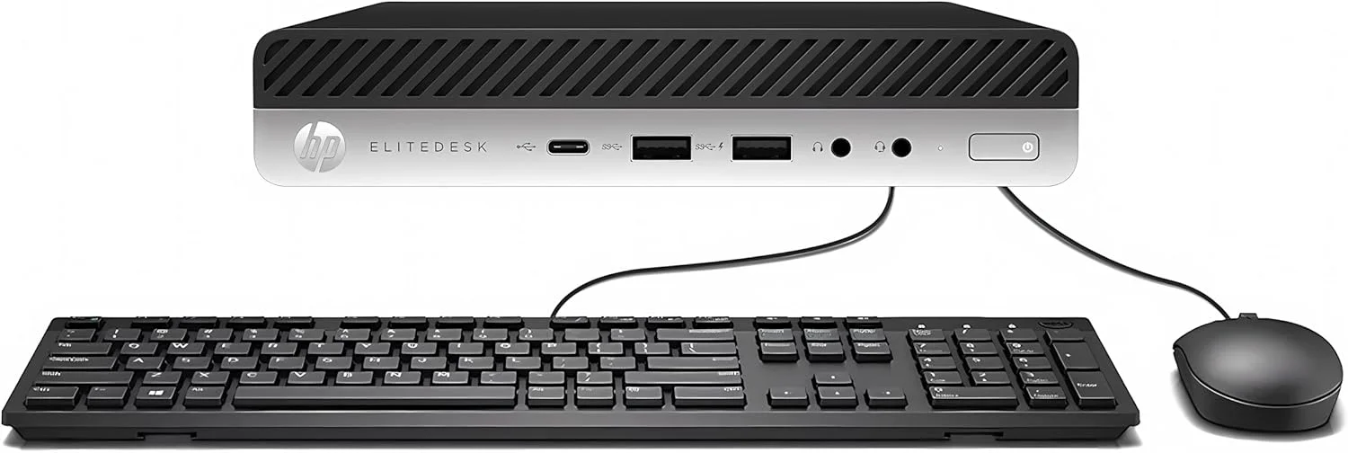 کامپیوتر رومیزی مینی HP EliteDesk 800 G3، پردازنده Intel Quad-Core i5-6500T، رم 16 گیگابایتی DDR4، حافظه SSD 256 گیگابایتی، کیبورد و ماوس، VGA، DP، ویندوز 10 پرو (بازسازی شده)