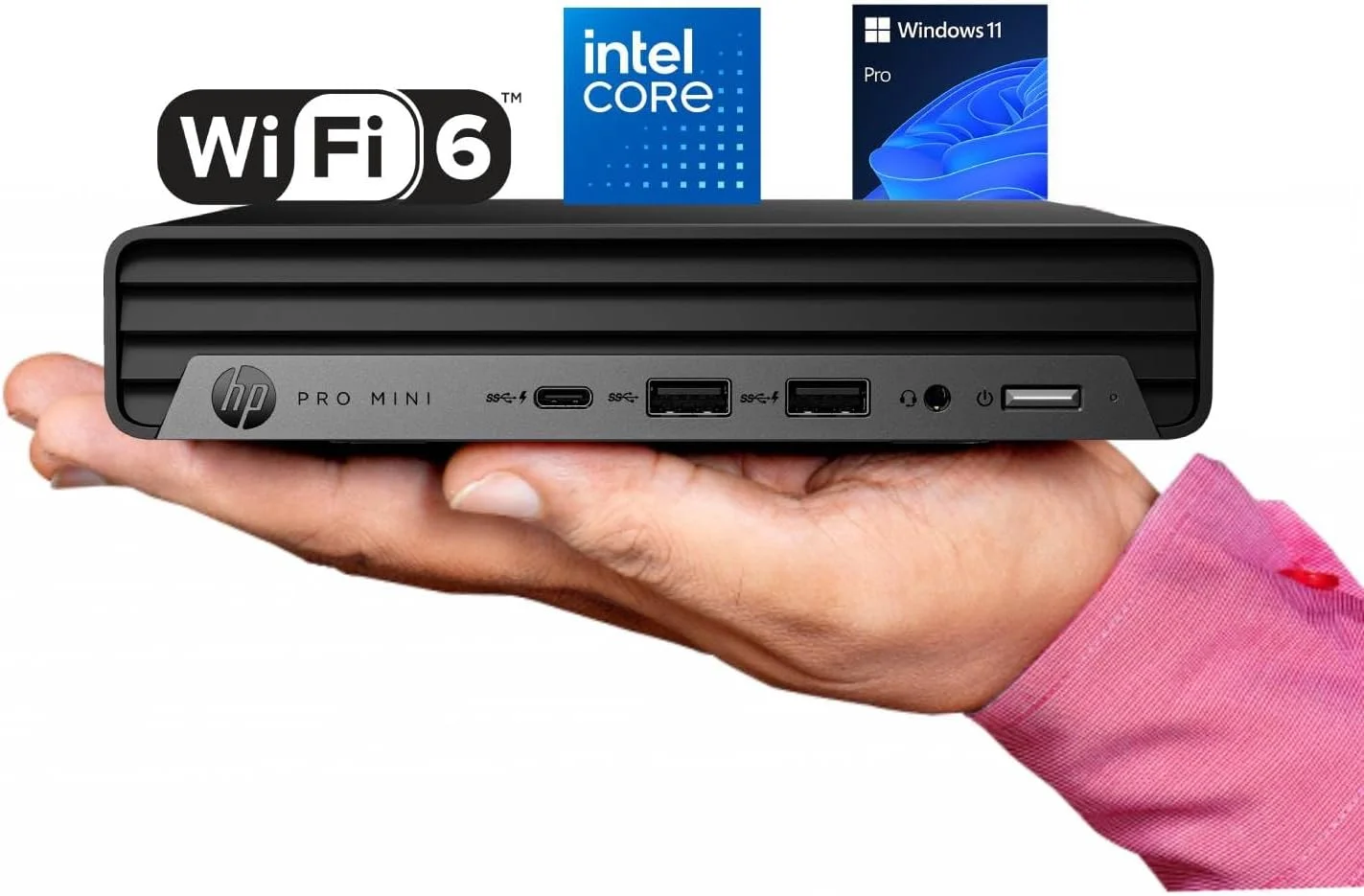 کامپیوتر رومیزی مینی HP Pro 400 G9، پردازنده Intel، رم 16 گیگابایتی DDR5، حافظه SSD PCIe 256 گیگابایتی، پشتیبانی از نمایشگر سه گانه 4K، USB-C، طراحی فوق العاده بی صدا، بلوتوث 5.2، WiFi 6، کیبورد و ماوس، ویندوز 11 پرو