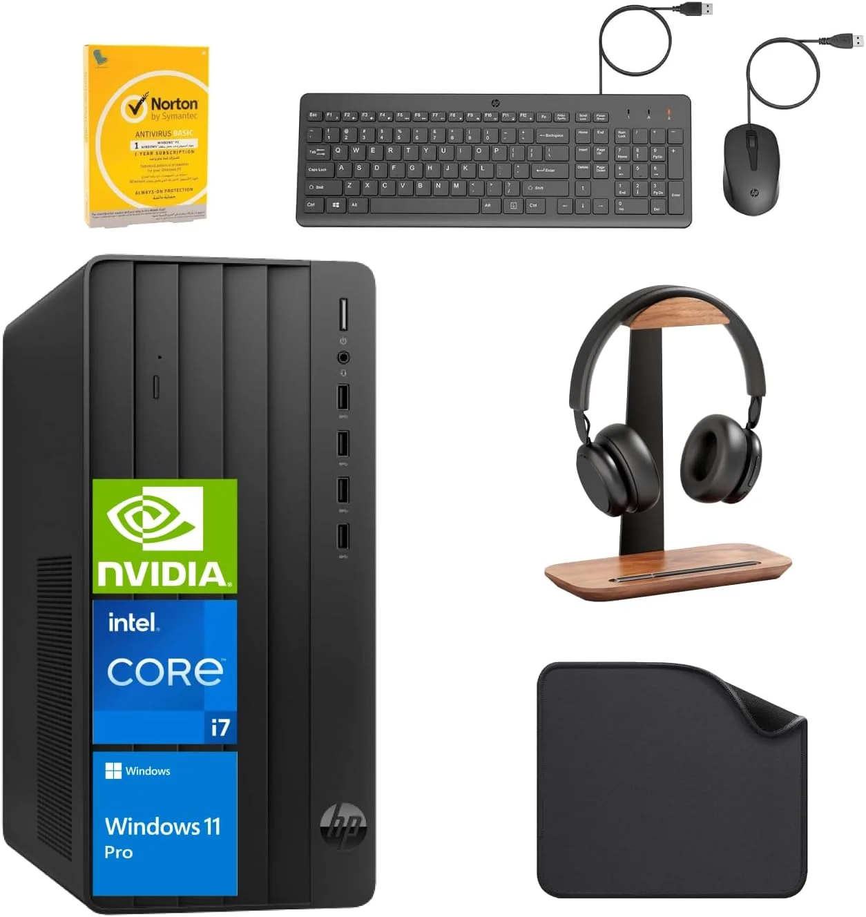 کامپیوتر رومیزی HP 290 G9 – Core i7 (نسل 13)، 32 گیگابایت رم، 1 ترابایت SSD، کارت گرافیک NVIDIA 4GB، ویندوز 11 پرو، شامل کیبورد، ماوس، ماوس پد و آنتی ویروس نورتون و هدست سیمی HP