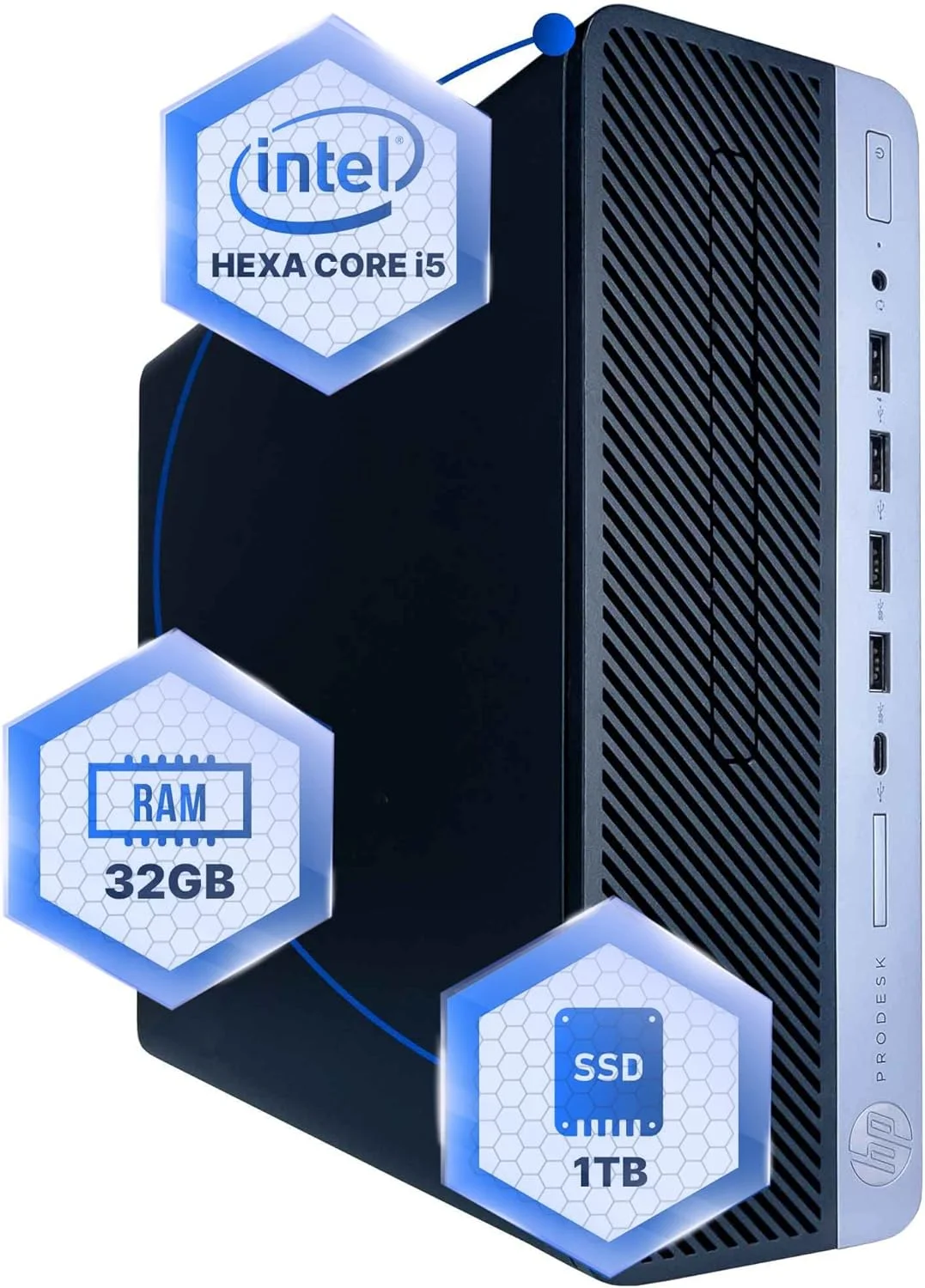 کامپیوتر رومیزی HP ProDesk 600G4 | پردازنده شش هسته ای Intel i5 (3.2) | رم 32 گیگابایتی DDR4 | حافظه 1 ترابایتی SSD | ویندوز 11 پرو | کامپیوتر خانگی یا اداری (بازسازی شده)