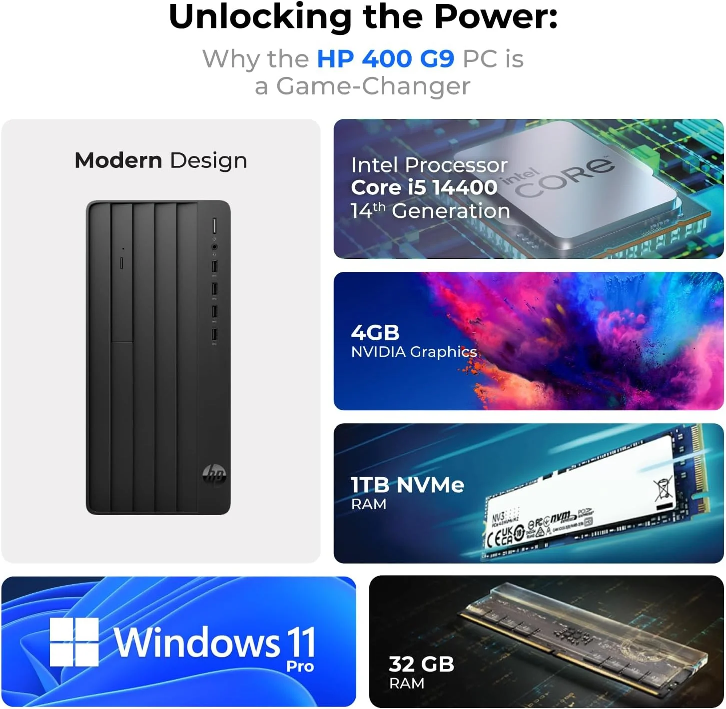 کامپیوتر رومیزی HP 400 G9 – Core i5-14400 (نسل 14)، 32 گیگابایت رم، 1 ترابایت SSD، گرافیک NVIDIA 4 گیگابایتی، ویندوز 11 پرو، شامل کیبورد، ماوس، ماوس پد و آنتی ویروس نورتون، و هدست سیمی HP کامپیوتر رومیزی HP 400 G9 – Core i5-14400 (نسل 14)، 32 گیگابایت رم، 1 ترابایت SSD، گرافیک NVIDIA 4 گیگابایتی، ویندوز 11 پرو، شامل کیبورد، ماوس، ماوس پد و آنتی ویروس نورتون، و هدست سیمی HP