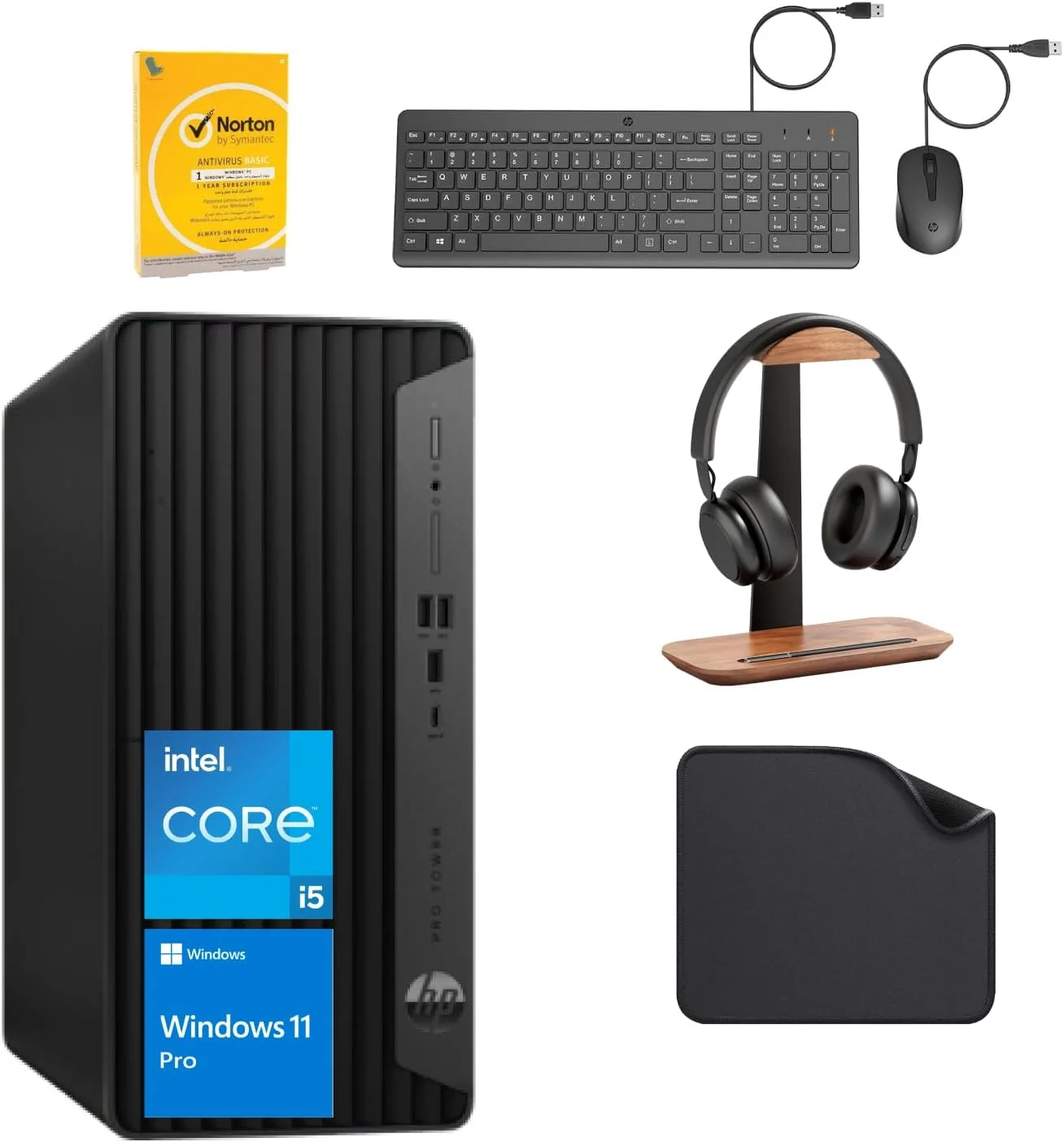 کامپیوتر رومیزی HP 400G9 با پردازنده Core i5-14400 نسل 14، رم 32 گیگابایت DDR4، حافظه SSD یک ترابایتی، DVD-RW، ویندوز 11 پرو (شامل کیبورد و ماوس + پد ماوس + آنتی ویروس نورتون + هدست سیمی HP)
