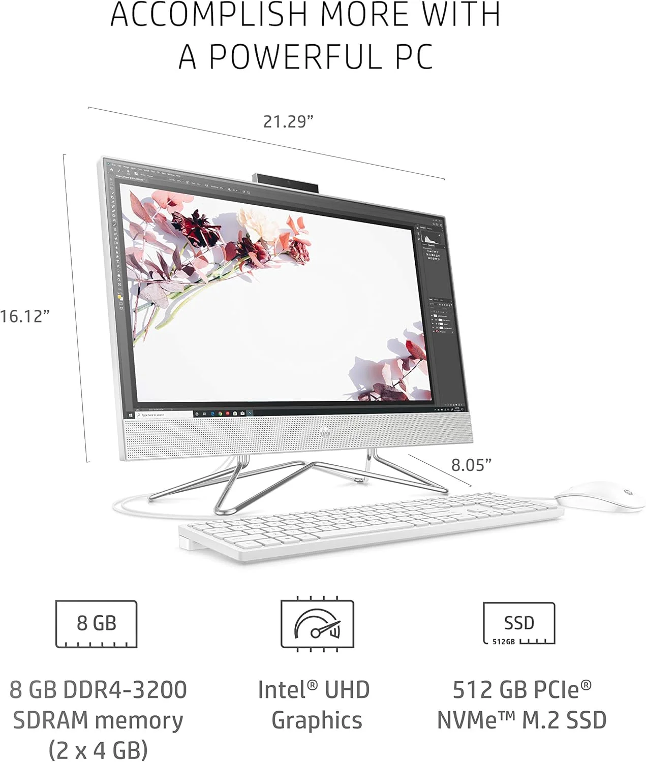 کامپیوتر رومیزی همه کاره HP، پردازنده نسل 11 اینتل Core i3-1115G4، رم 8 گیگابایتی، حافظه SSD 512 گیگابایتی، صفحه نمایش 23.8 اینچی Full HD، ویندوز 10 هوم، آماده کار از راه دور، ماوس و کیبورد (24-dp1250، 2021)