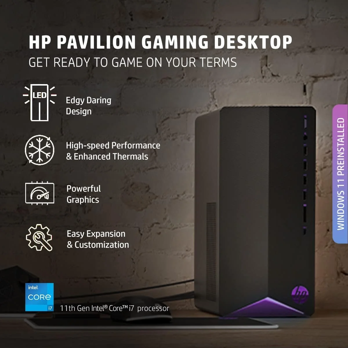 کامپیوتر رومیزی گیمینگ HP Pavilion (تجدید شده) پردازنده نسل 11 اینتل Core i7 (16 گیگابایت رم/1 ترابایت SSD/کارت گرافیک NVIDIA GeForce RTX 3060Ti 8GB/ویندوز 11/MS Office/مشکی سایه ای با بنفش)، TG01-2005in کامپیوتر رومیزی گیمینگ HP Pavilion (تجدید شده) پردازنده نسل 11 اینتل Core i7 (16 گیگابایت رم/1 ترابایت SSD/کارت گرافیک NVIDIA GeForce RTX 3060Ti 8GB/ویندوز 11/MS Office/مشکی سایه ای با بنفش)، TG01-2005in