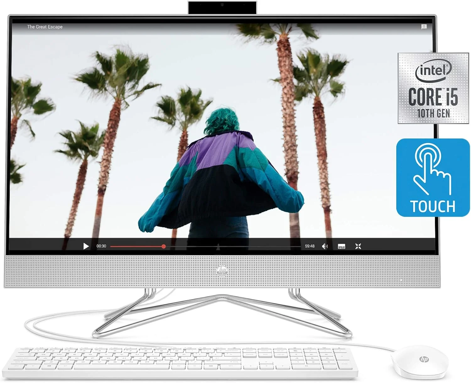 کامپیوتر رومیزی لمسی همه کاره 27 اینچی HP، پردازنده نسل دهم Intel Core i5-1035G1، رم 12 گیگابایتی، SSD 512 گیگابایتی، ویندوز 10 هوم (27-dp0170، نقره ای)