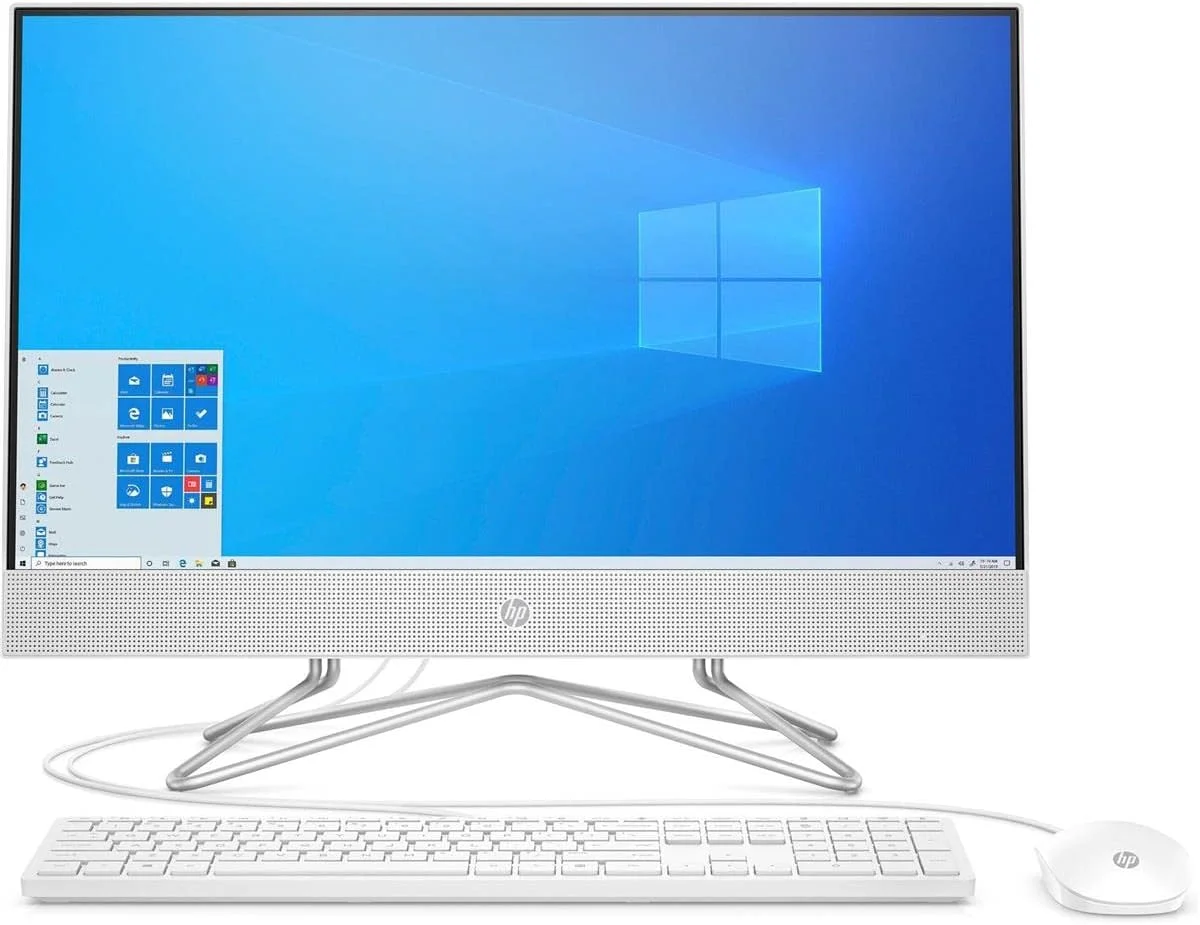 کامپیوتر رومیزی لمسی 24 اینچی آل این وان HP، پردازنده AMD Athlon Silver 3050U، رم 4 گیگابایتی، SSD 256 گیگابایتی، ویندوز 10 هوم (24-df0030، سفید)، سفید برفی