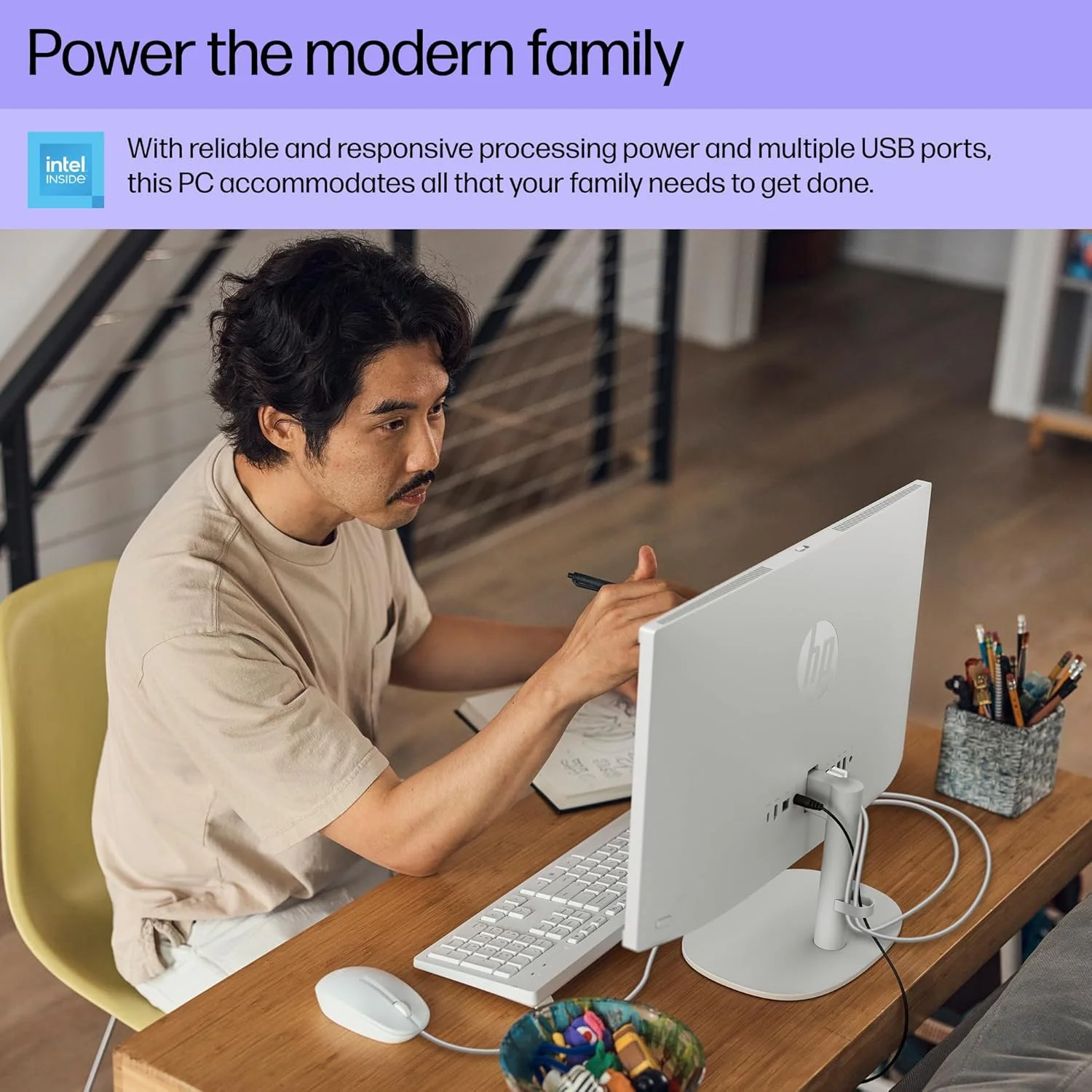کامپیوتر رومیزی آل این وان 22 اینچی HP، نمایشگر FHD، پردازنده Intel N200، رم 8 گیگابایتی، SSD 512 گیگابایتی، گرافیک Intel UHD، ویندوز 11 هوم، مدل 22-dg0140 (2024)