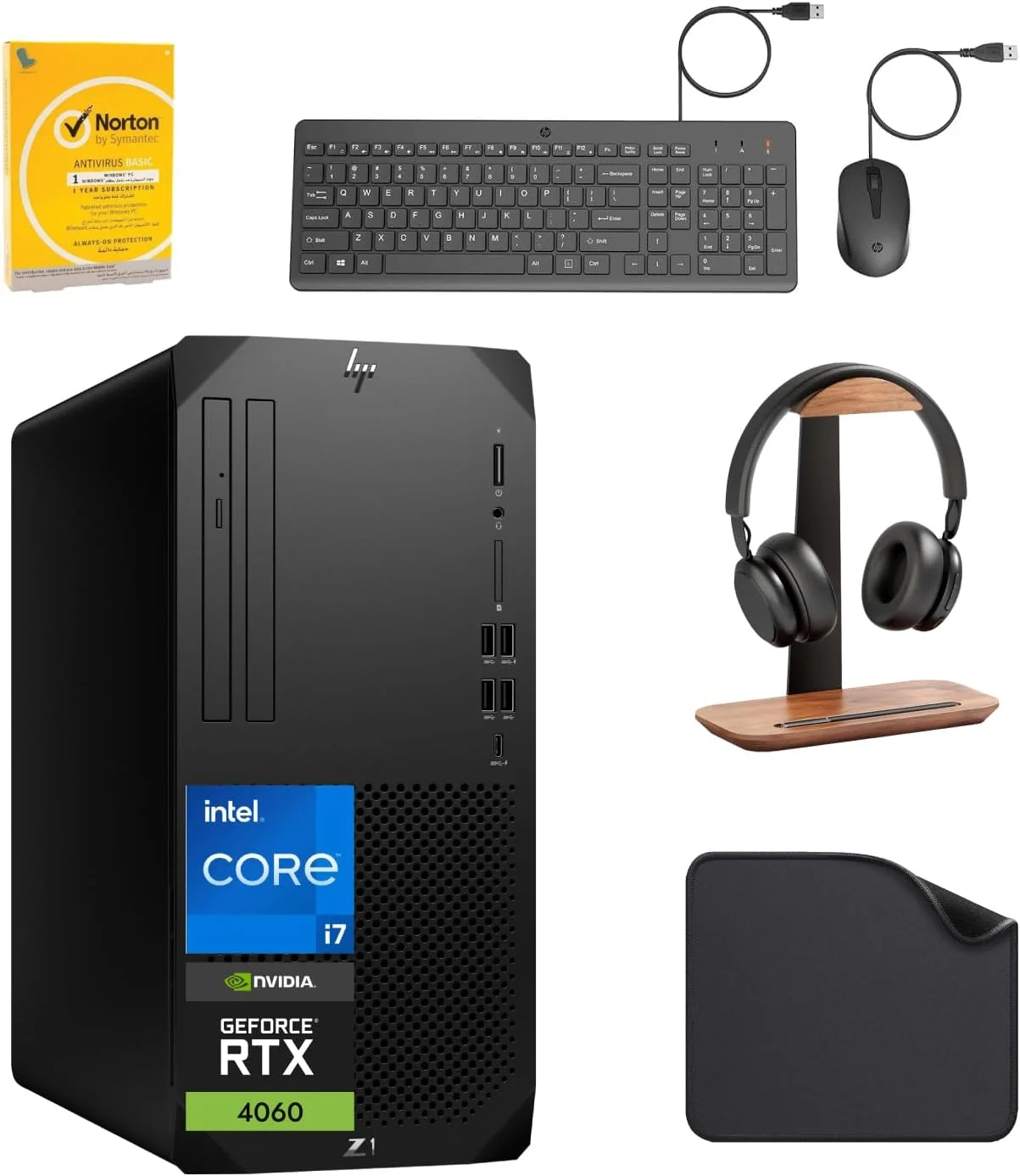 کامپیوتر رومیزی ورک استیشن HP (Z1 G9) نسل 14 اینتل i7-14700، کارت گرافیک RTX4060 8GB، رم 16GB DDR5، SSD 1TB، ویندوز 11 پرو، (شامل پایه هدست First Wave + کیبورد سیمی + ماوس + آنتی ویروس + پد ماوس)