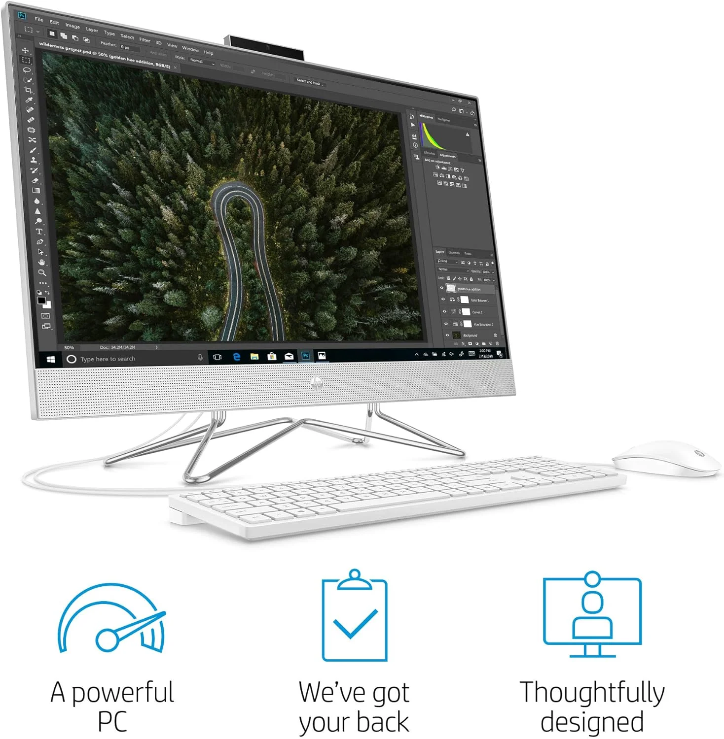 کامپیوتر رومیزی لمسی 27 اینچی آل این وان HP، پردازنده AMD Ryzen 5 4500U، رم 16 گیگابایتی، SSD 512 گیگابایتی، ویندوز 10 هوم (27-dp0160، نقره ای)