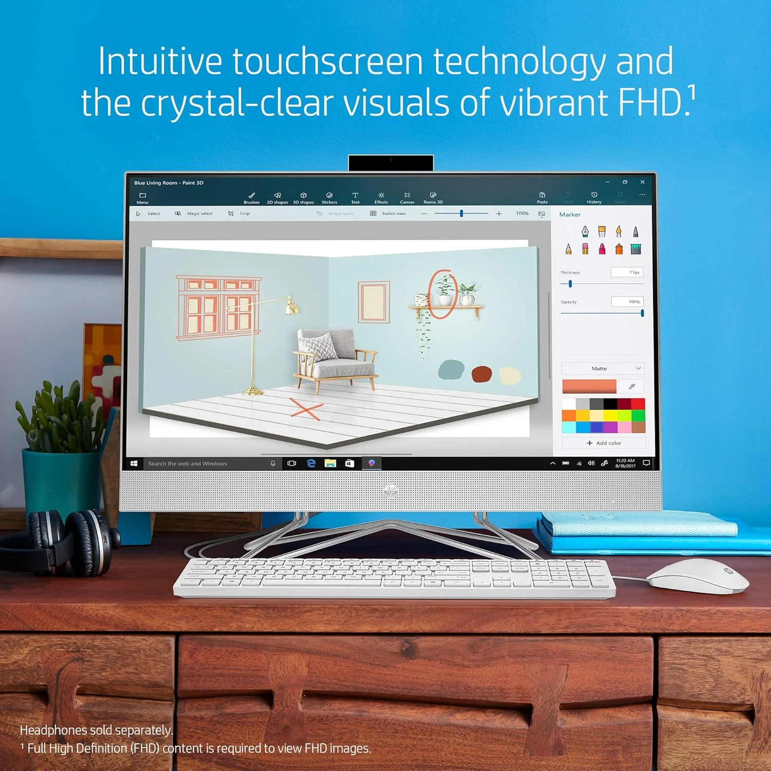 کامپیوتر رومیزی لمسی 27 اینچی آل این وان HP، پردازنده AMD Ryzen 5 4500U، رم 16 گیگابایتی، SSD 512 گیگابایتی، ویندوز 10 هوم (27-dp0160، نقره ای)