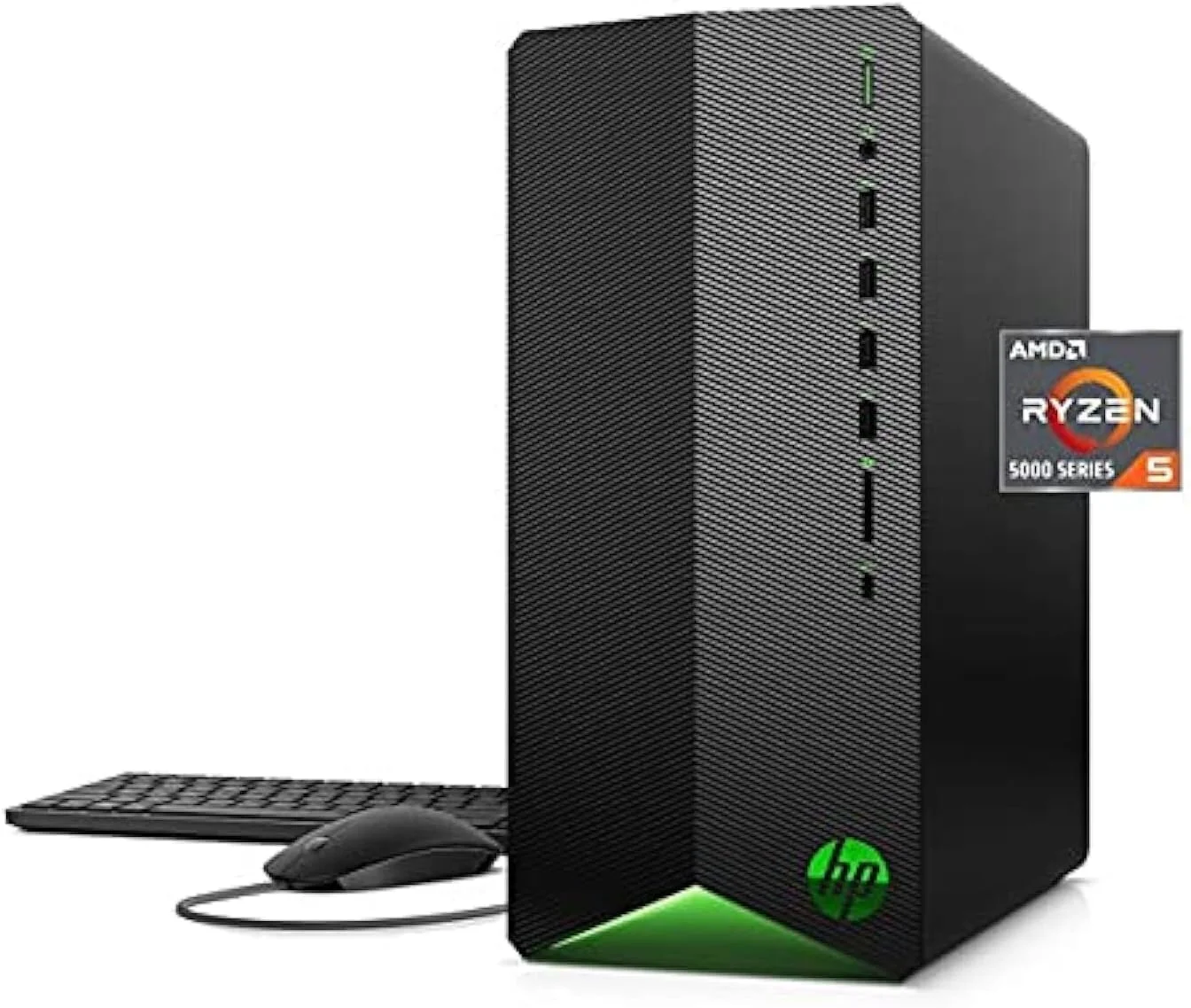 کامپیوتر رومیزی گیمینگ HP Pavilion جدیدترین مدل 2021، پردازنده 6 هسته ای AMD Ryzen 5 5600G (بهتر از i7-8700، تا 4.4 گیگاهرتز)، کارت گرافیک AMD Radeon RX5500 4 گیگابایت، 8 گیگابایت رم، 256 گیگابایت PCIe NVMe SSD، ماوس و کیبورد، ویندوز 10 هوم