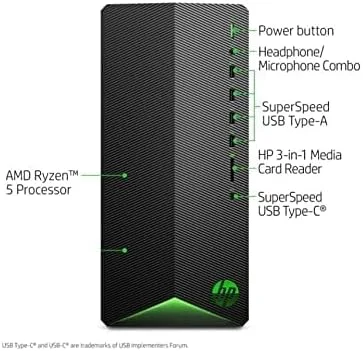 کامپیوتر رومیزی گیمینگ HP Pavilion جدیدترین مدل 2021، پردازنده 6 هسته ای AMD Ryzen 5 5600G (بهتر از i7-8700، تا 4.4 گیگاهرتز)، کارت گرافیک AMD Radeon RX5500 4 گیگابایت، 8 گیگابایت رم، 256 گیگابایت PCIe NVMe SSD، ماوس و کیبورد، ویندوز 10 هوم