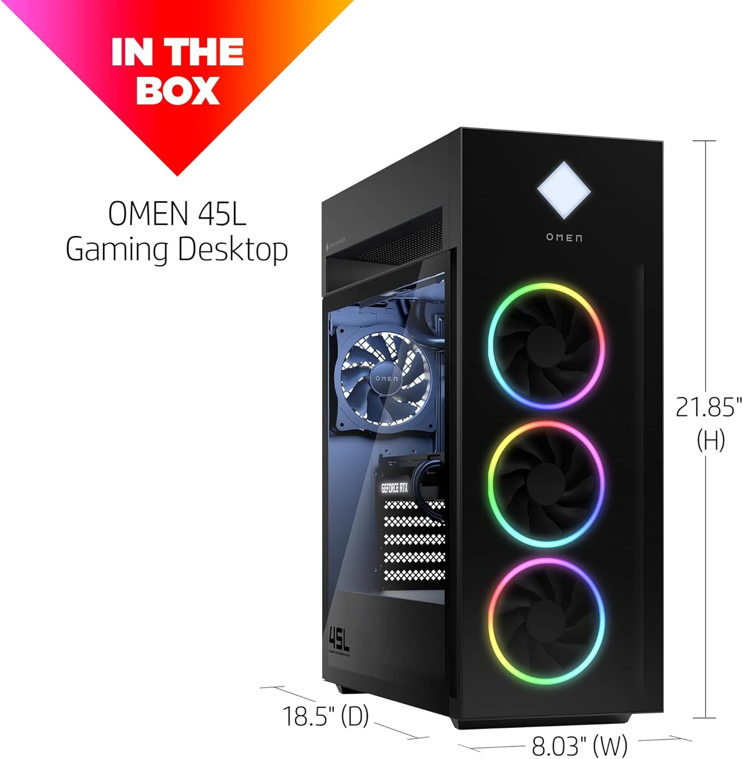 کامپیوتر گیمینگ رومیزی HP OMEN 45L، نسل سیزدهم پردازنده Intel Core i9-13900KF، رم 16 گیگابایتی، درایو حالت جامد 1 ترابایتی، کارت گرافیک NVIDIA GeForce RTX 4070 Ti، ویندوز 11 هوم، GT22-1082 (2023)
