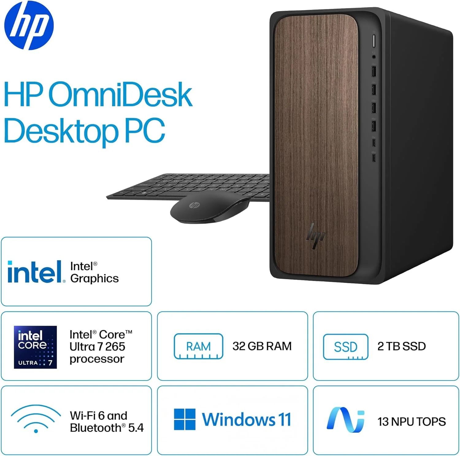 کامپیوتر رومیزی هوش مصنوعی HP OmniDesk مدل M03-0060، ویندوز 11 هوم، پردازنده Intel Core Ultra 7، رم 32 گیگابایت، حافظه SSD 2 ترابایت، چوب تیره کامپیوتر رومیزی هوش مصنوعی HP OmniDesk مدل M03-0060، ویندوز 11 هوم، پردازنده Intel Core Ultra 7، رم 32 گیگابایت، حافظه SSD 2 ترابایت، چوب تیره