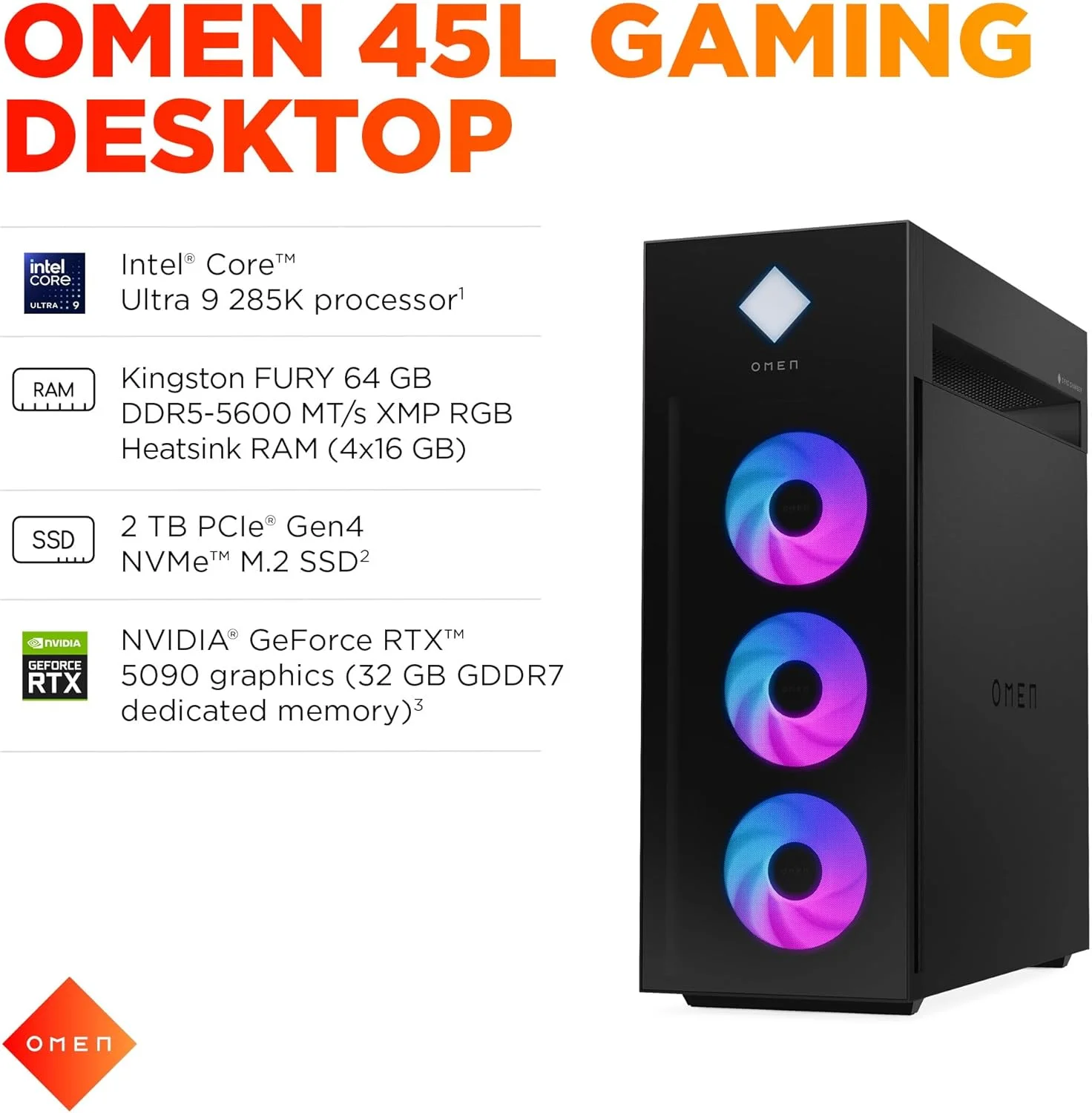 کامپیوتر گیمینگ HP OMEN 45L مدل GT22-3090 کامپیوتر گیمینگ HP OMEN 45L مدل GT22-3090