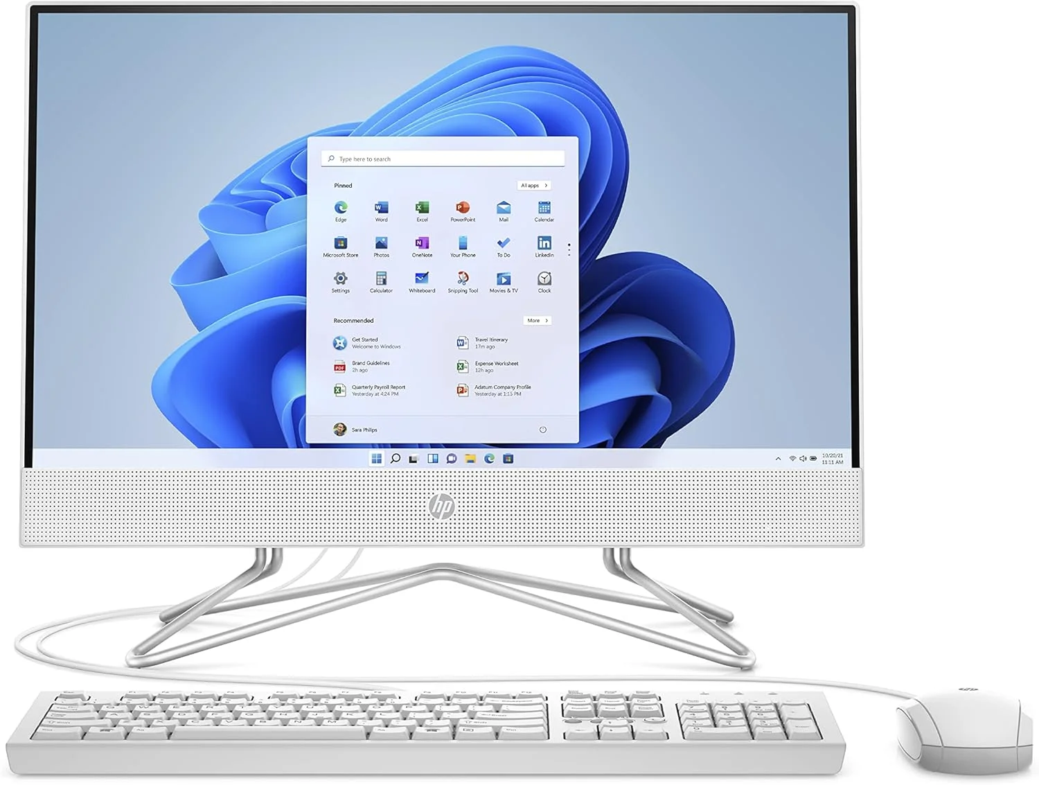 کامپیوتر همه کاره HP با پردازنده AMD Ryzen 3-3250U، صفحه نمایش 21.5 اینچی/54.6 سانتی متری FHD، دارای Alexa داخلی (8 گیگابایت رم/1 ترابایت هارد دیسک/دوربین HD/ویندوز 11 هوم/MS Office 2019/سفید برفی)، مدل 22-df0202in