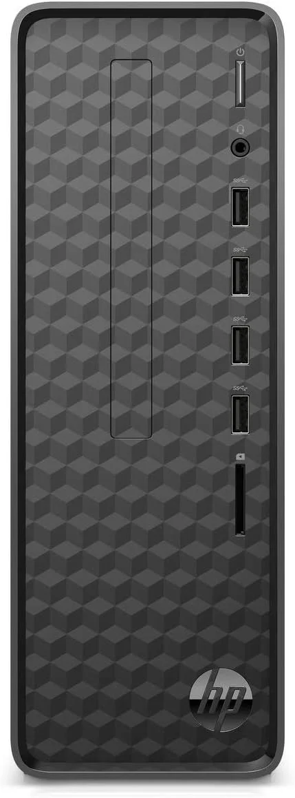 کامپیوتر رومیزی باریک HP مدل S01-pf1013w، پردازنده Celeron G5900 با فرکانس 3.4 گیگاهرتز، گرافیک Intel UHD 610، رم 4 گیگابایت، هارد دیسک 1 ترابایت، ویندوز 10 هوم، رنگ مشکی
