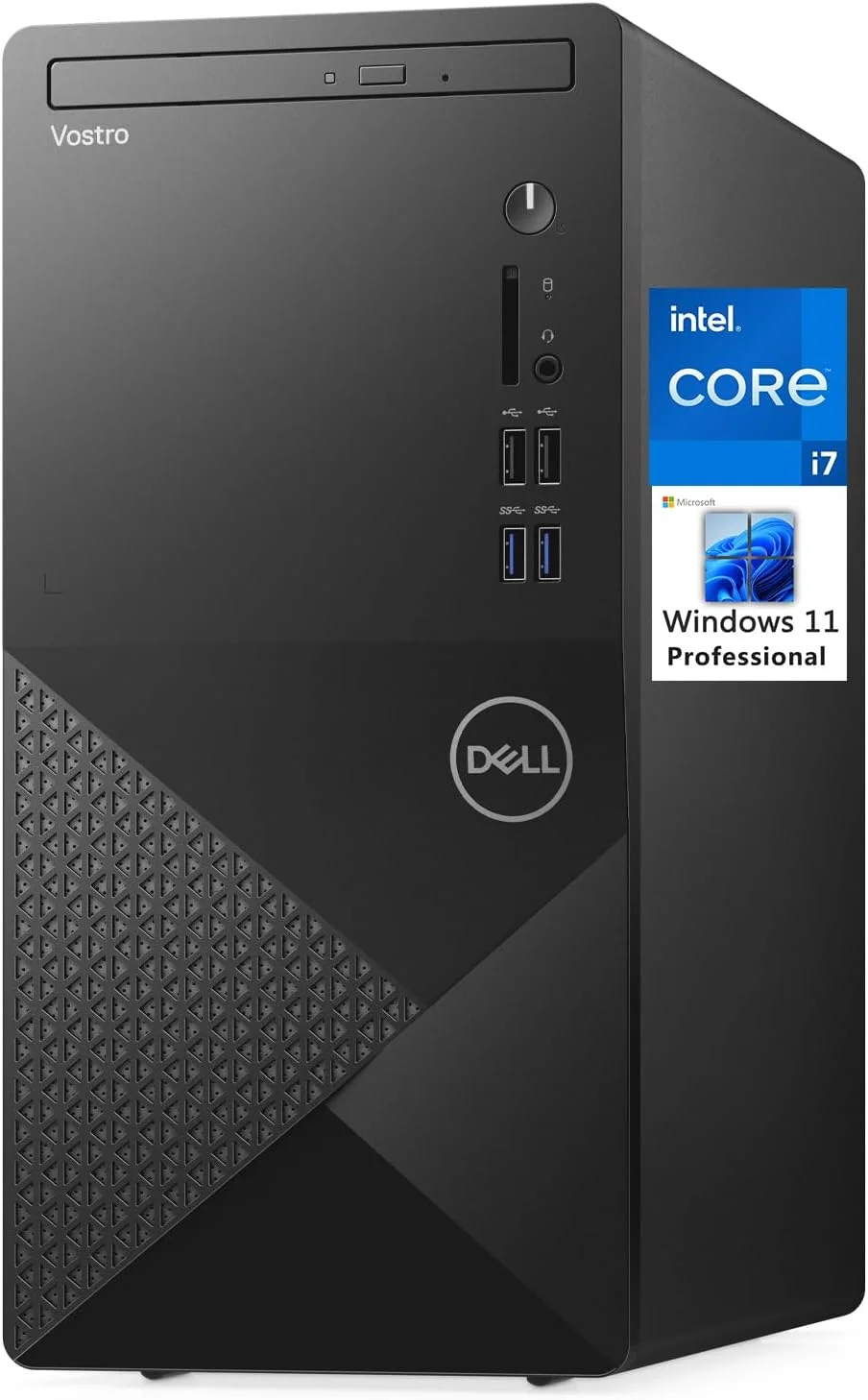 کامپیوتر رومیزی تجاری Dell Vostro 3888 Full Size Tower، پردازنده Intel Octa-Core i7-10700، رم 16 گیگابایتی DDR4، اس اس دی 1 ترابایتی PCIe + هارد دیسک 1 ترابایتی، DVDRW، وای فای 802.11AC، بلوتوث، کیبورد و ماوس، ویندوز 11 پرو