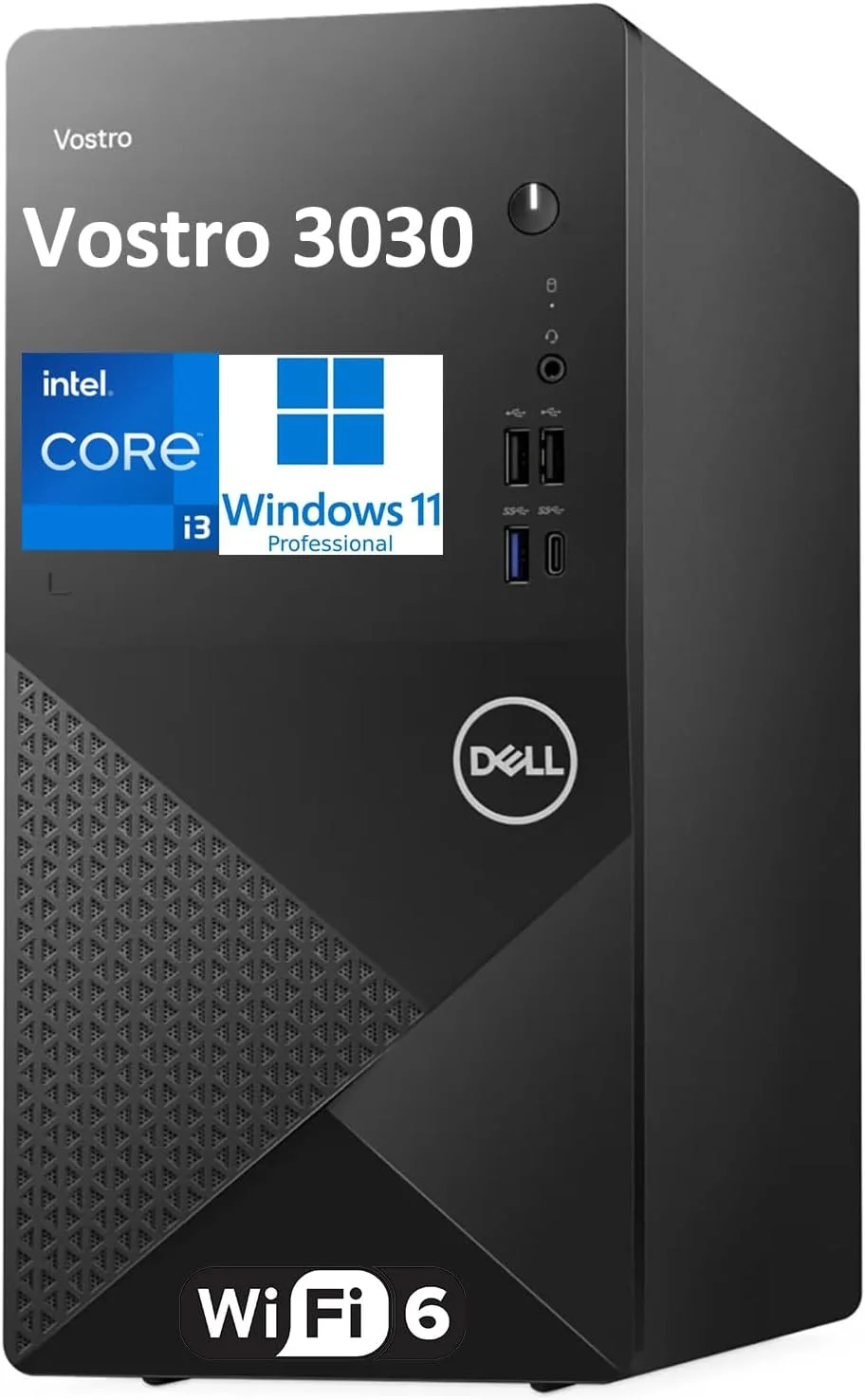 کامپیوتر رومیزی تجاری Dell Vostro 3030 Tower، نسل دوازدهم اینتل 4 هسته ای i3-12100 (بهتر از i5-11500T)، رم 64 گیگابایتی DDR5، اس اس دی 2 ترابایتی PCIe، وای فای 6، بلوتوث، DisplayPort، HDMI، کیبورد و ماوس، ویندوز 11 پرو
