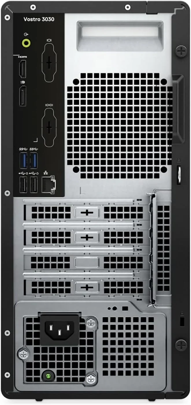 کامپیوتر رومیزی تجاری Dell Vostro 3030 Tower، نسل دوازدهم اینتل 4 هسته ای i3-12100 (بهتر از i5-11500T)، رم 64 گیگابایتی DDR5، اس اس دی 2 ترابایتی PCIe، وای فای 6، بلوتوث، DisplayPort، HDMI، کیبورد و ماوس، ویندوز 11 پرو