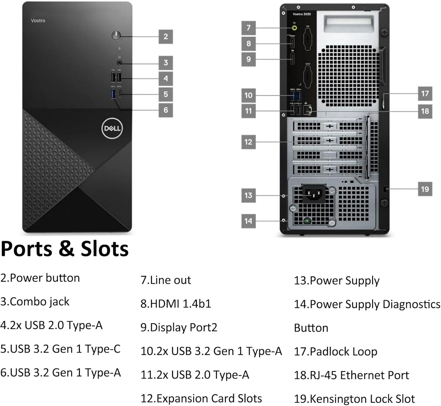 کامپیوتر رومیزی تجاری Dell Vostro 3030 Tower، نسل دوازدهم اینتل 4 هسته ای i3-12100 (بهتر از i5-11500T)، رم 64 گیگابایتی DDR5، اس اس دی 2 ترابایتی PCIe، وای فای 6، بلوتوث، DisplayPort، HDMI، کیبورد و ماوس، ویندوز 11 پرو