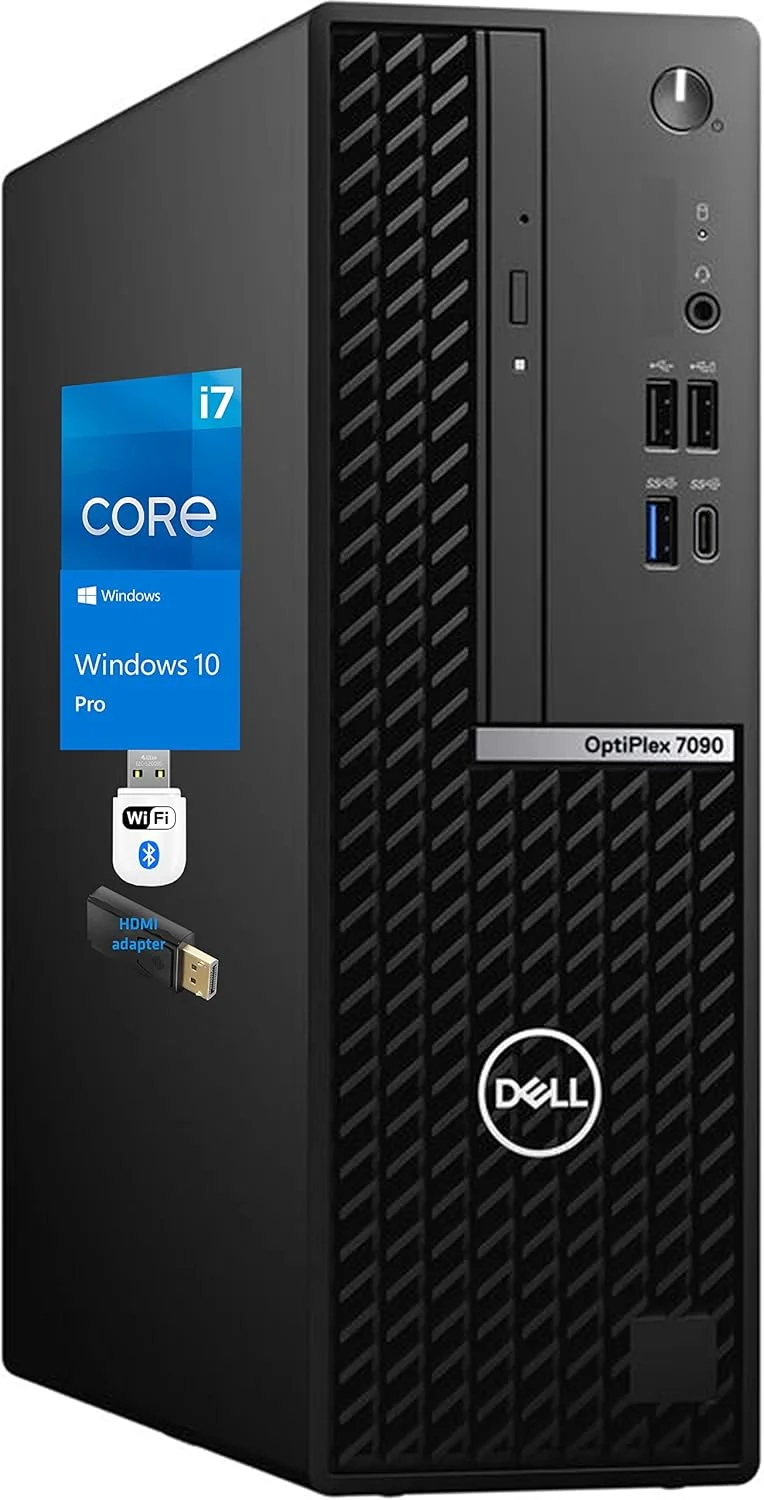 کامپیوتر رومیزی Dell OptiPlex 7090 SFF - پردازنده Intel i7-10700 تا 4.8 گیگاهرتز، 32 گیگابایت رم، 1 ترابایت NVMe SSD، DVD، پشتیبانی از مانیتور DisplayPort 4K، HDMI، AC Wi-Fi، بلوتوث - Windows 10 Pro