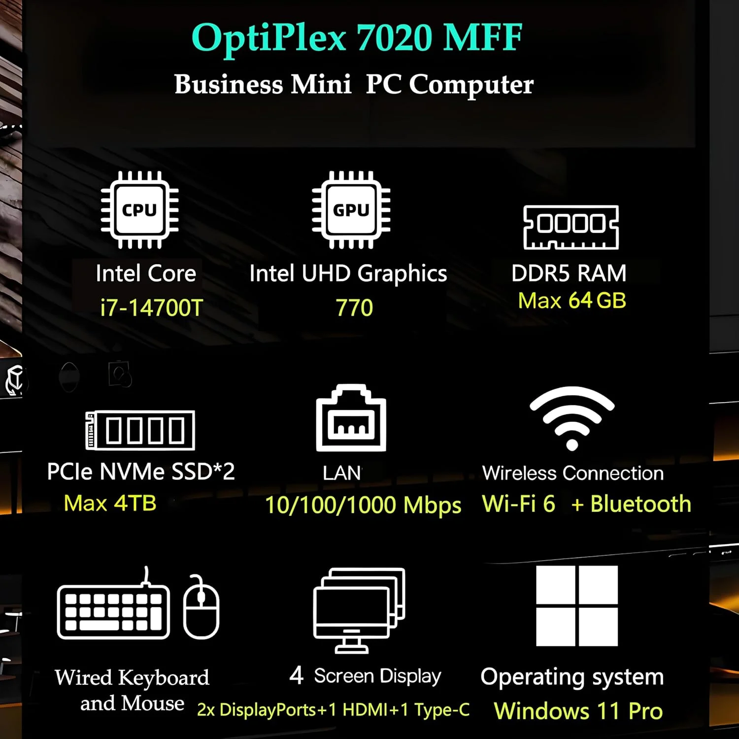 کامپیوتر رومیزی تجاری کوچک Dell OptiPlex 7020 MFF 7000 Micro Form Factor، نسل 14 اینتل 20 هسته ای i7-14700T تا 5.2 گیگاهرتز، 16 گیگابایت رم DDR5، 512 گیگابایت PCIe SSD، WiFi 6، DisplayPort، HDMI، ویندوز 11 پرو کامپیوتر رومیزی تجاری کوچک Dell OptiPlex 7020 MFF 7000 Micro Form Factor، نسل 14 اینتل 20 هسته ای i7-14700T تا 5.2 گیگاهرتز، 16 گیگابایت رم DDR5، 512 گیگابایت PCIe SSD، WiFi 6، DisplayPort، HDMI، ویندوز 11 پرو