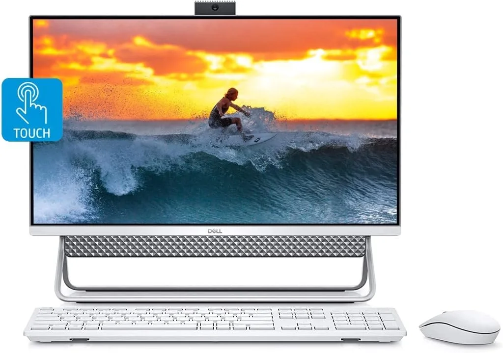 کامپیوتر همه کاره Dell Inspiron 5400، صفحه نمایش لمسی 23.8 اینچی FHD IPS، پردازنده نسل 11 اینتل Core i5-1135G7، گرافیک Intel Iris Xe، وب کم، ماوس و کیبورد بی سیم، ویندوز 11 (32 گیگابایت | 1 ترابایت SSD)، سفید