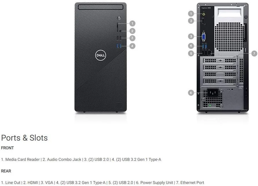 کامپیوتر رومیزی Dell Inspiron 3880 مدل 2020 با پردازنده نسل دهم Intel Octa-Core i7-10700 (تا 4.8 گیگاهرتز)، رم 16 گیگابایتی، حافظه SSD 512 گیگابایتی، گرافیک Intel UHD 630، USB3.2، HDMI، VGA، WiFi، بلوتوث، بدون DVD و ویندوز 10