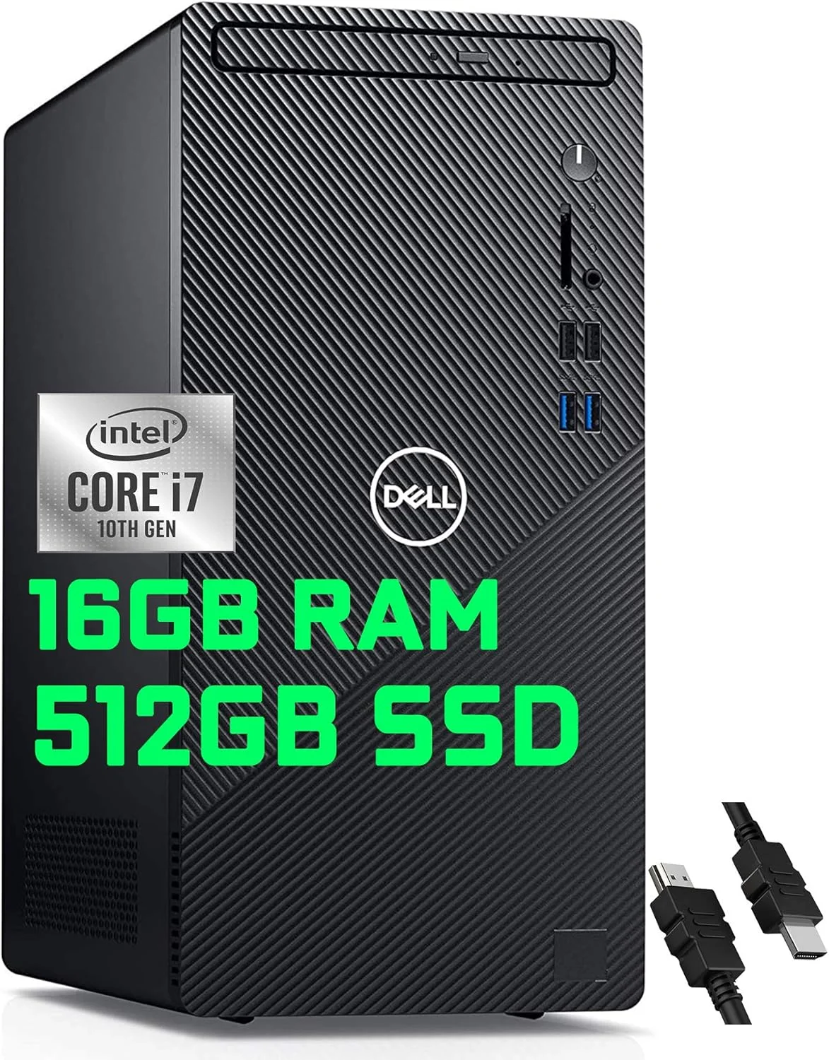 کامپیوتر رومیزی پرچمدار Dell Inspiron 3880 مدل 2020، نسل دهم پردازنده Intel Octa-Core i7-10700 (تا 4.8 گیگاهرتز)، 16 گیگابایت رم، 512 گیگابایت SSD، گرافیک Intel UHD 630، USB3.2، HDMI، VGA، WiFi، بلوتوث، بدون DVD، ویندوز 10