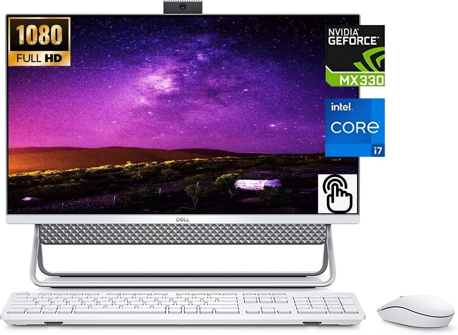 کامپیوتر رومیزی آل این وان لمسی Dell Inspiron 27 سری 7000، پردازنده نسل 11 اینتل Core i7-1165G7، رم 16 گیگابایتی، 512 گیگابایت SSD + 1 ترابایت HDD، کارت گرافیک GeForce MX330، کیبورد و ماوس بی سیم، ویندوز 11 هوم