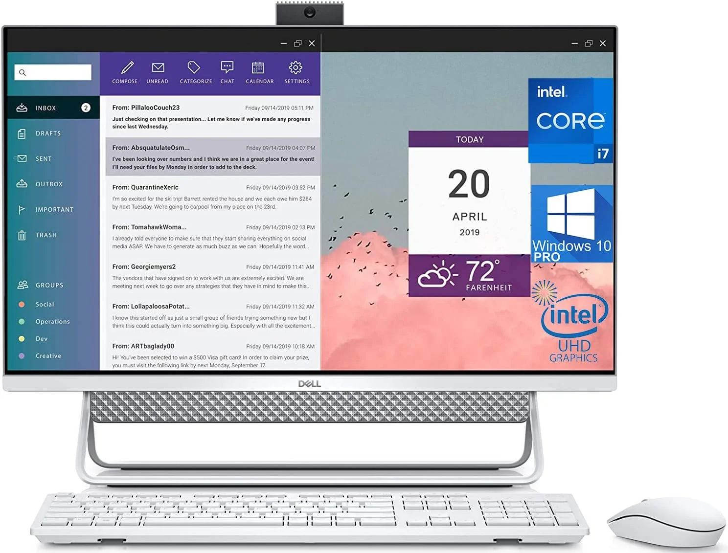 کامپیوتر همه کاره Dell Inspiron 7700، صفحه نمایش لمسی 27 اینچی FHD، پردازنده Intel Core i7-1165G7 نسل 11، رم 32 گیگابایتی، SSD 2 ترابایتی، وب کم، کارت گرافیک Nvidia Geforce MX330 2GB، HDMI، کارت SD، USB Type-C - Windows 10 Pro