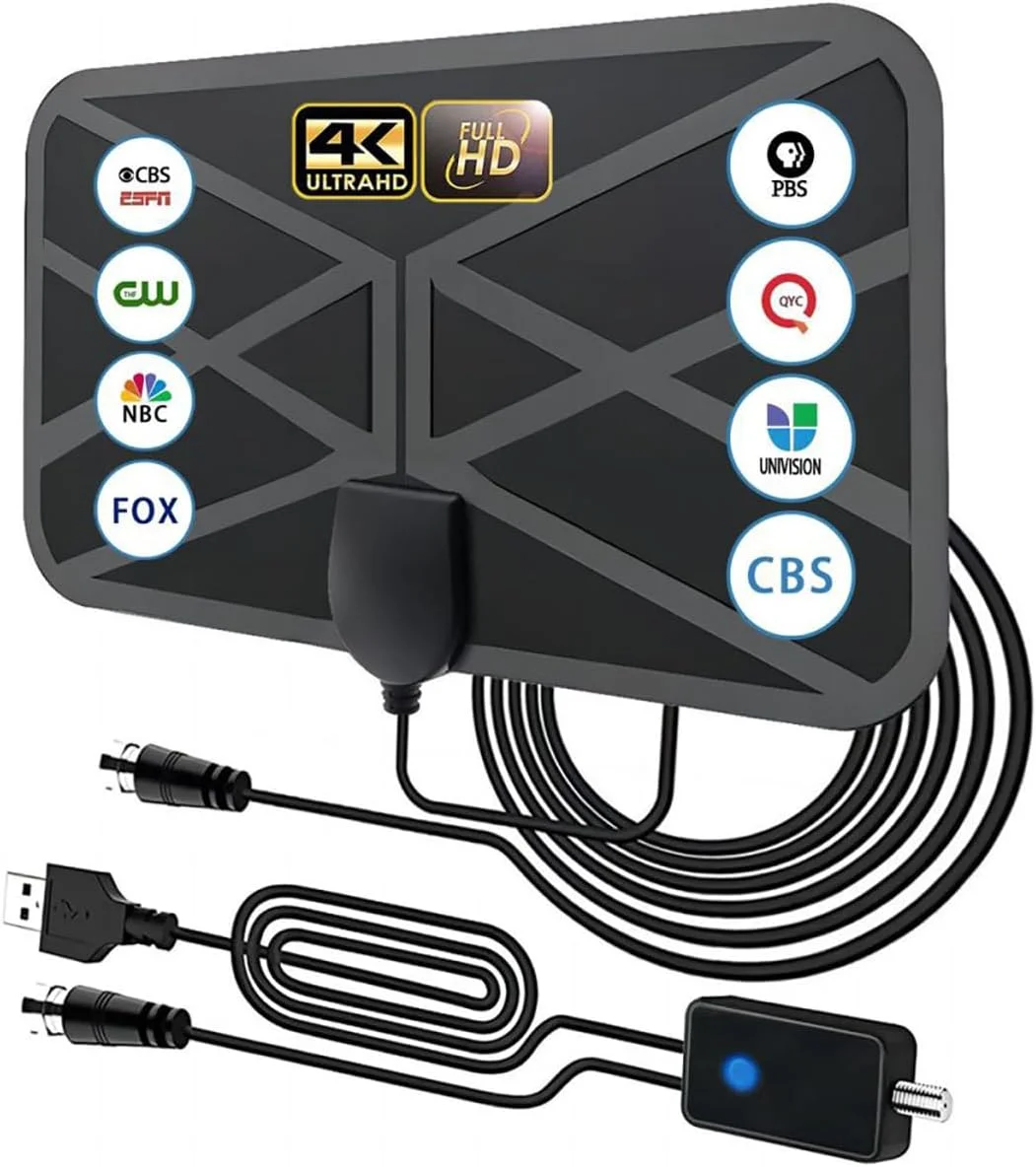 آنتن تلویزیون، آنتن دیجیتال HDTV داخلی/خارجی با تقویت کننده سیگنال برد بلند 450+ مایل، پشتیبانی از 4K 1080p برای تلویزیون هوشمند HDTV، آنتن تلویزیون هوشمند برای کانال های محلی رایگان، پشتیبانی از همه تلویزیون ها