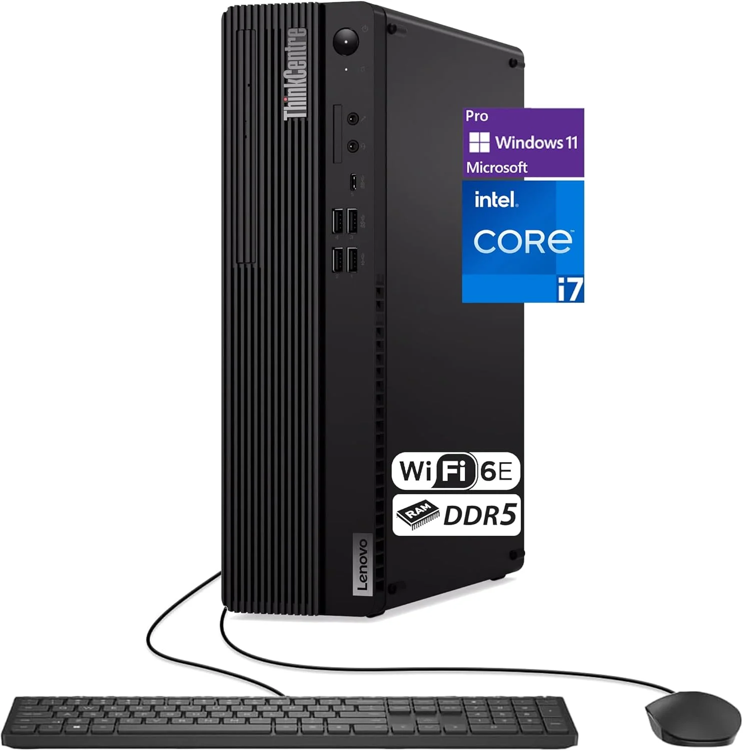 کامپیوتر رومیزی لنوو ThinkCentre M70s Gen 5 SFF، پردازنده Intel i7-14700، رم 16 گیگابایت DDR5، حافظه SSD 512 گیگابایت، Wi-Fi 6E + BT، RJ-45، HDMI، DP، کیبورد و ماوس سیمی، ویندوز 11 پرو، مشکی همراه با فلش USB OEM