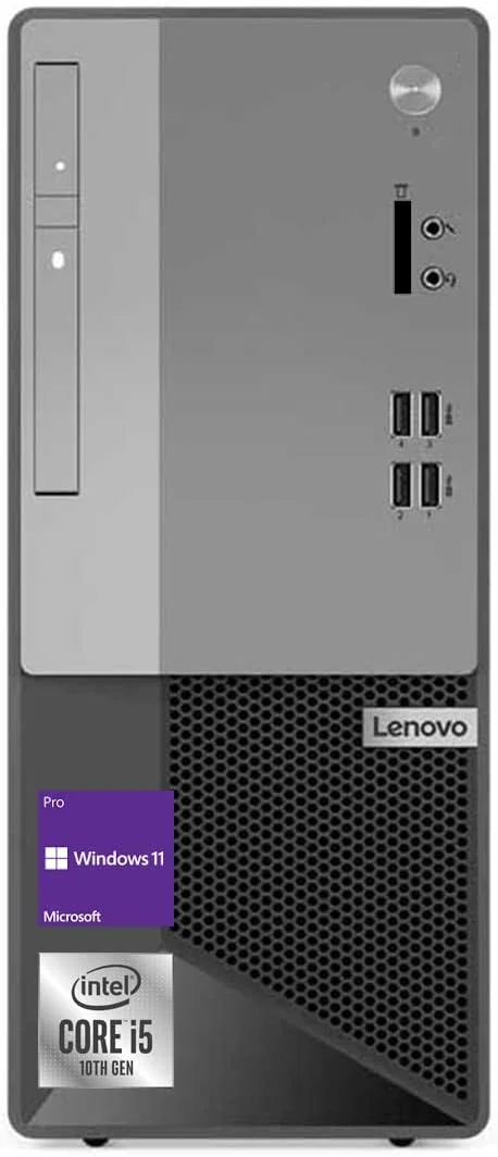کامپیوتر رومیزی تجاری Lenovo V50t Gen 2، پردازنده Intel Core i5-10400، رم 32 گیگابایت، SSD 1 ترابایت، DVD-RW، HDMI، RJ-45، DP، Wi-Fi، ویندوز 11 پرو، مشکی