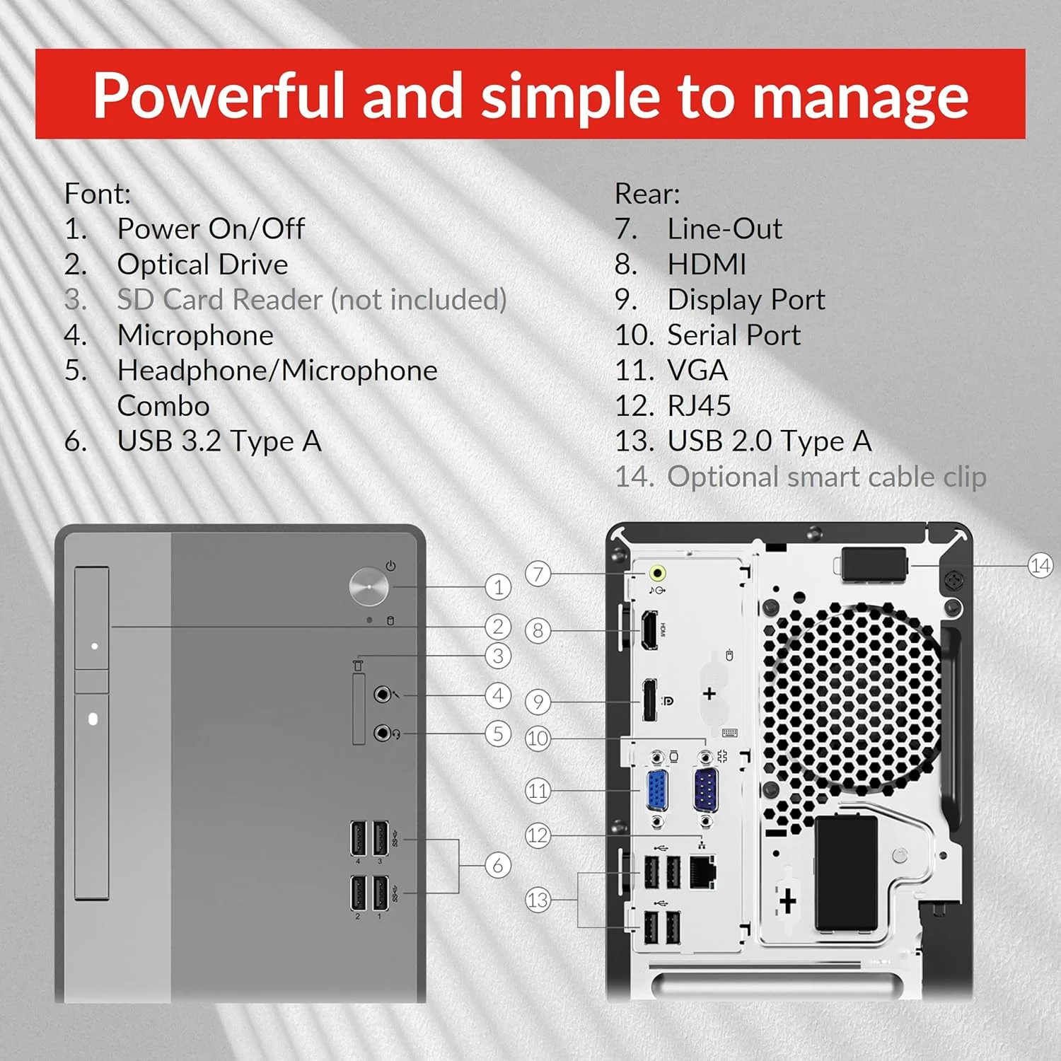 کامپیوتر رومیزی تجاری Lenovo V50t Gen 2، پردازنده Intel Core i5-10400، رم 32 گیگابایت، SSD 1 ترابایت، DVD-RW، HDMI، RJ-45، DP، Wi-Fi، ویندوز 11 پرو، مشکی