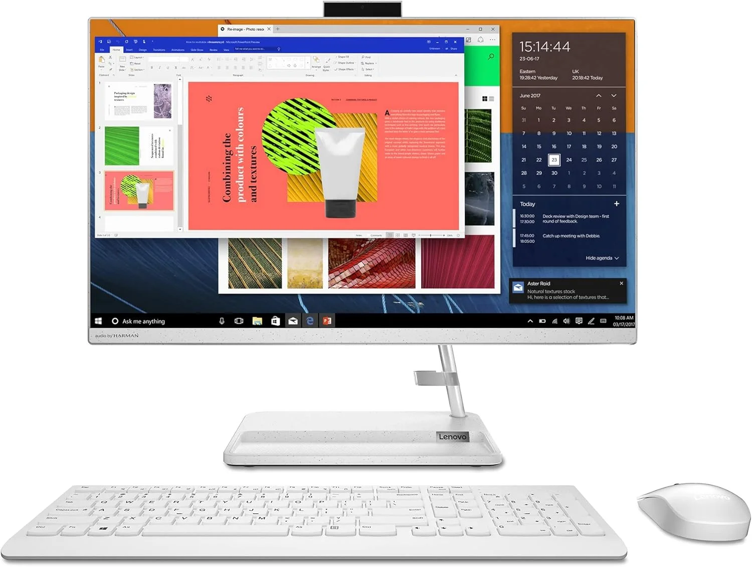 کامپیوتر همه کاره لنوو IdeaCentre AIO 3 با صفحه نمایش 23.8 اینچی FHD، پردازنده AMD Ryzen 7 5700U، رم 16 گیگابایتی، حافظه SSD 512 گیگابایتی، گرافیک یکپارچه AMD Radeon، ویندوز 10، کیبورد و ماوس انگلیسی سفید رنگ - [F0G1005PAX]