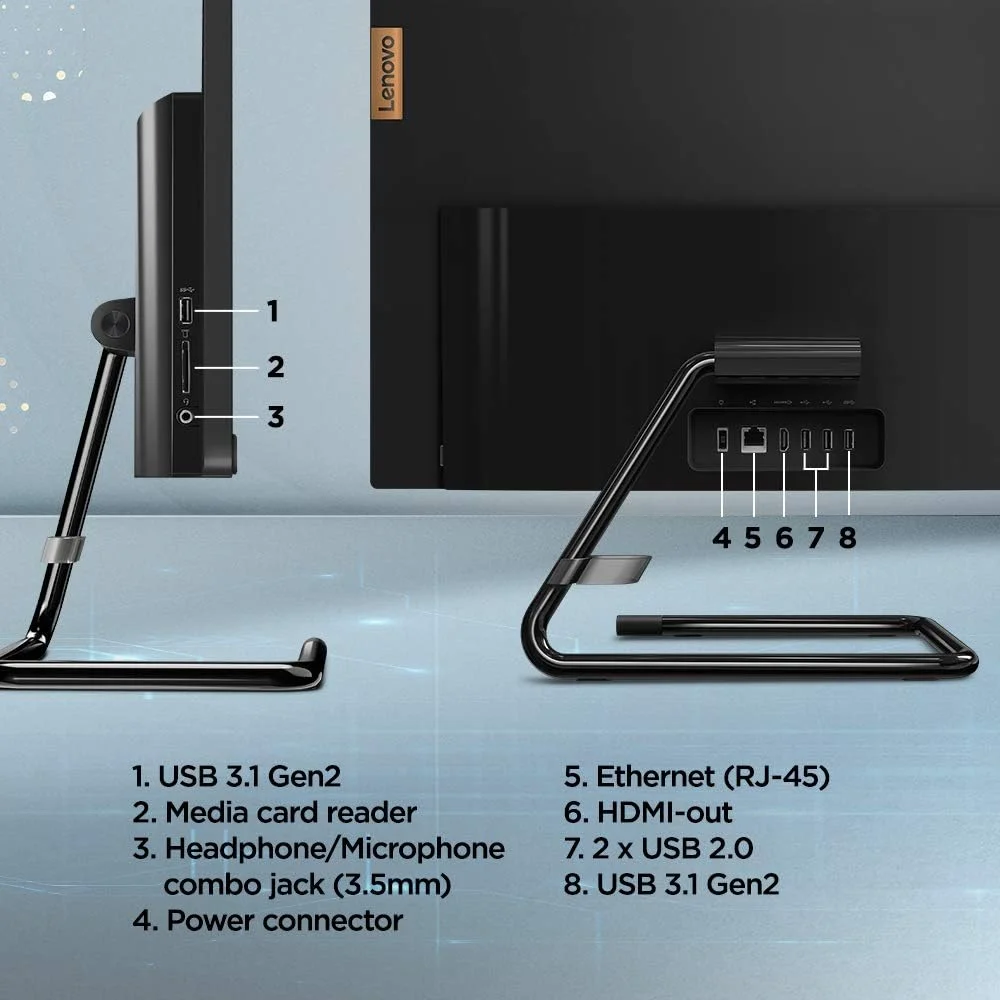 کامپیوتر همه کاره لنوو IdeaCentre A340 با صفحه نمایش 23.8 اینچی (60.4 سانتی متر) Full HD IPS (پردازنده Intel Core i5-10210U/8GB/512GB SSD/Windows 11/MS Office 2021/دوربین HD 720p/کیبورد و ماوس بی سیم/مشکی)، F0E800YBIN