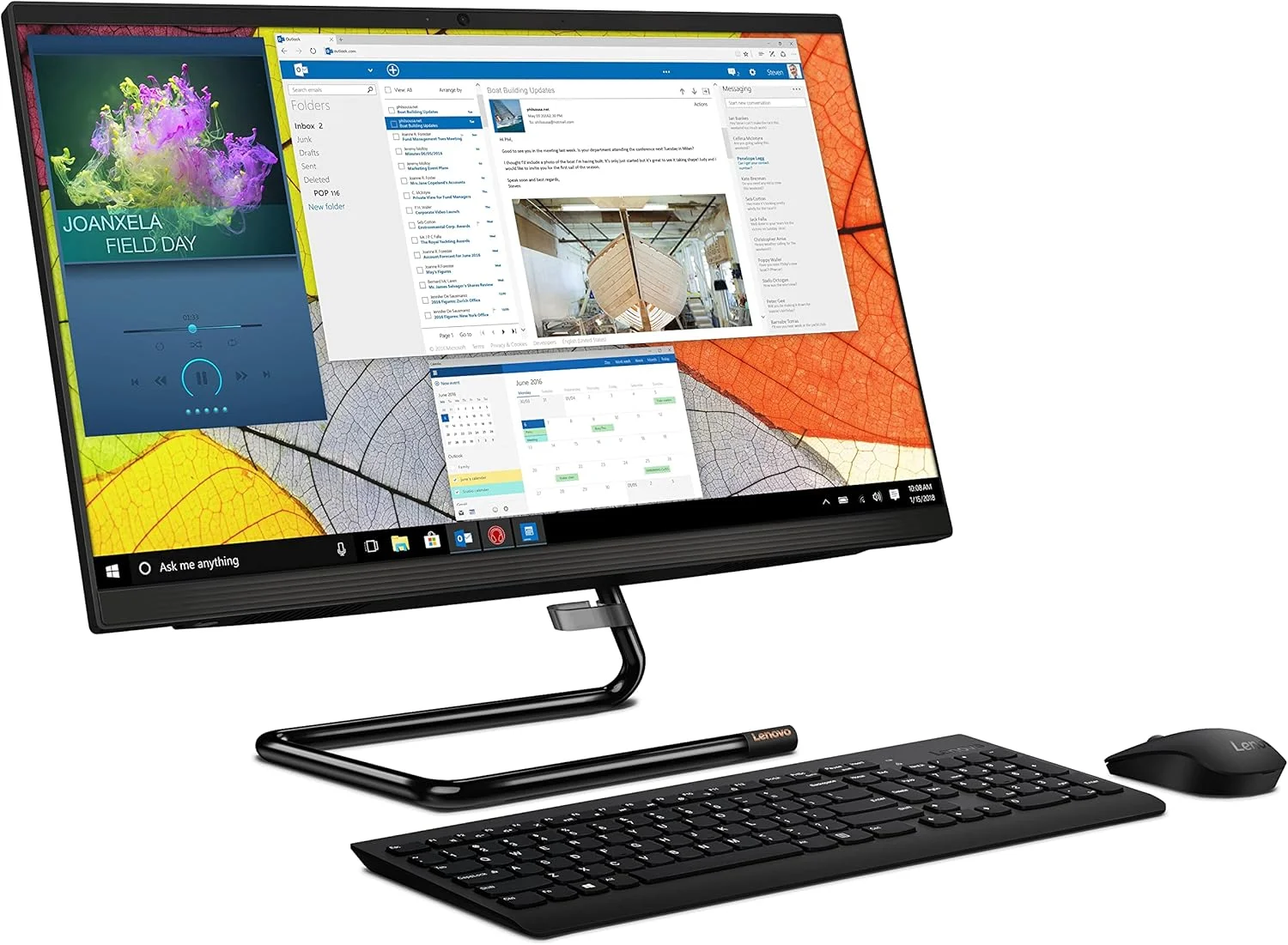 کامپیوتر همه کاره لنوو IdeaCentre A340 با صفحه نمایش 23.8 اینچی (60.4 سانتی متر) Full HD IPS (پردازنده Intel Core i5-10210U/8GB/512GB SSD/Windows 11/MS Office 2021/دوربین HD 720p/کیبورد و ماوس بی سیم/مشکی)، F0E800YBIN